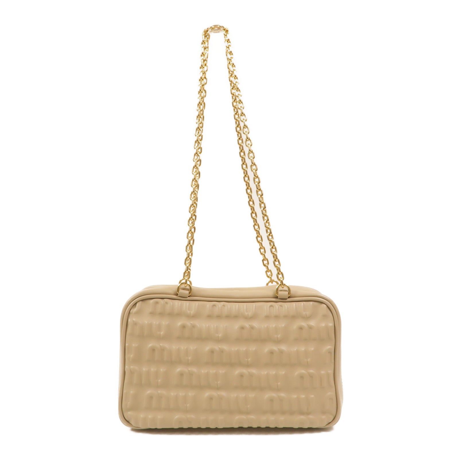 Miu Miu 牛皮皮革Softy Logo Bag鏈帶肩背袋