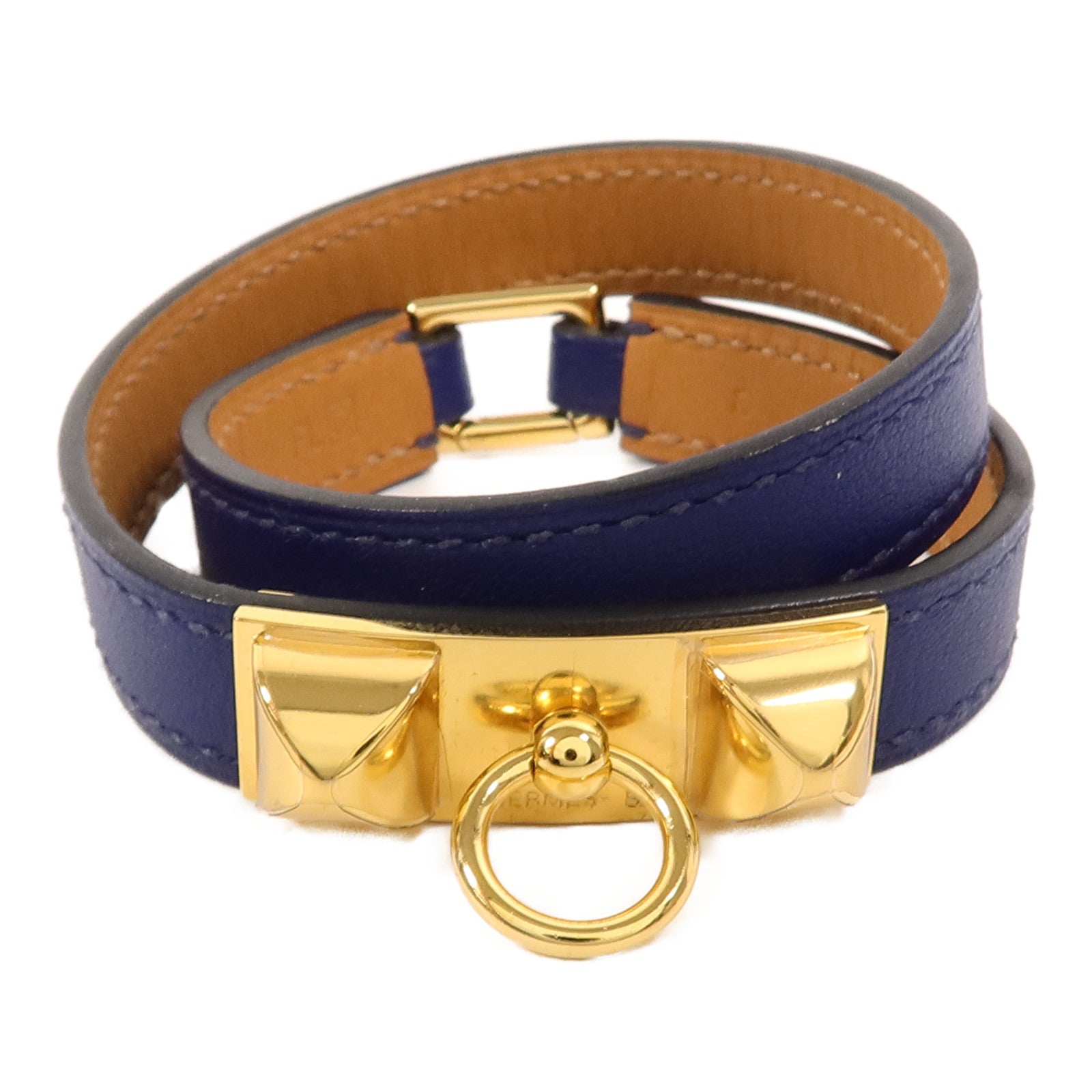 HERMES Swift皮革Rivale Double Tour Bracelet手帶Bleu Saphir