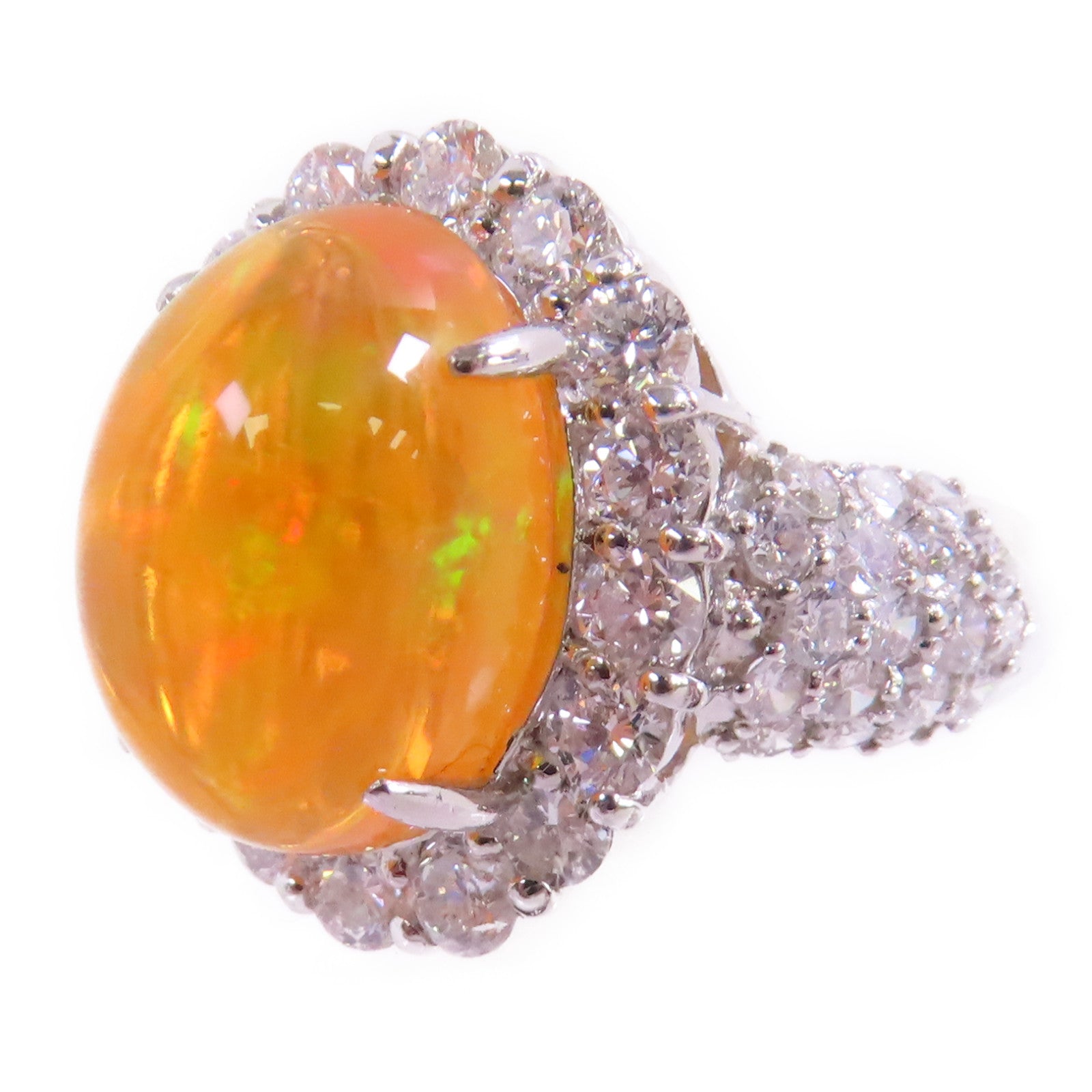 JEWELRY【激減優惠】 PT900鉑金/蛋白石/鑽石Opal Diamond Ring戒指US#5.75