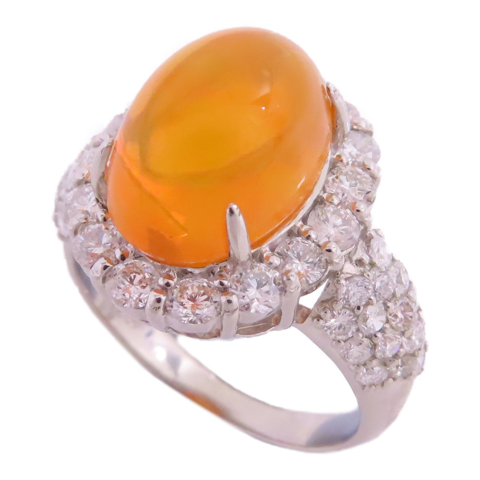 JEWELRY 【激減優惠】PT900鉑金/蛋白石/鑽石Opal Diamond Ring戒指US#5.75