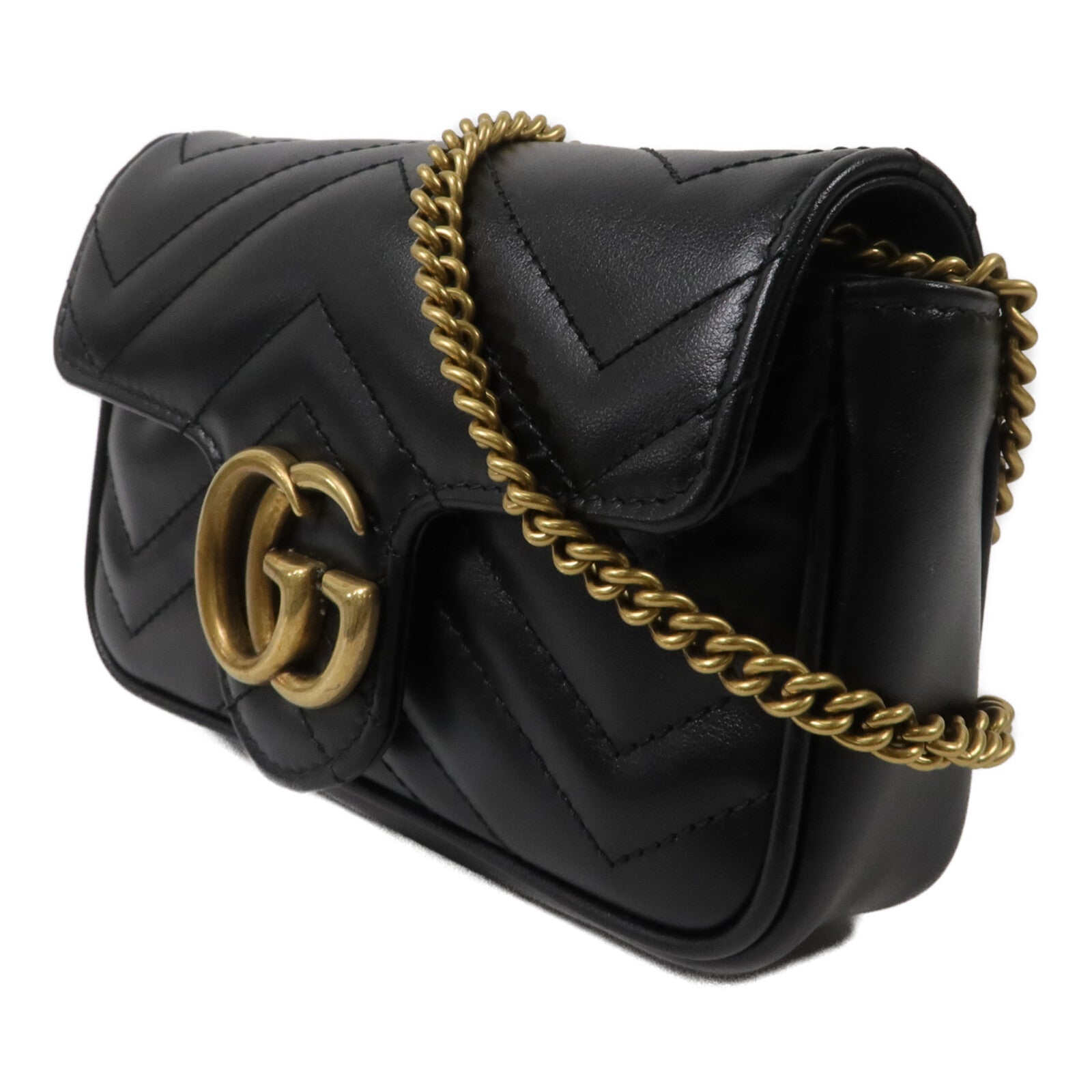 GUCCI 牛皮皮革GG Marmont Super Mini鏈帶肩背袋