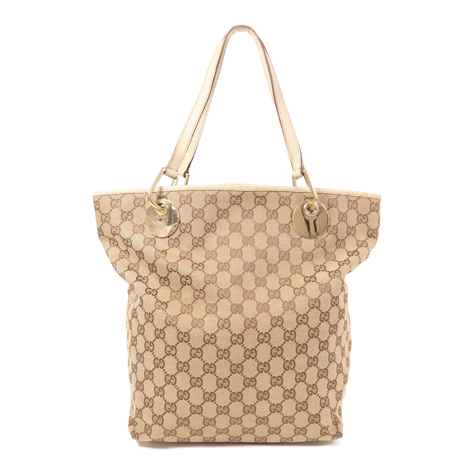 GUCCI GG GHW Shoulder Tote Bag 120836 GG Canvas Brown