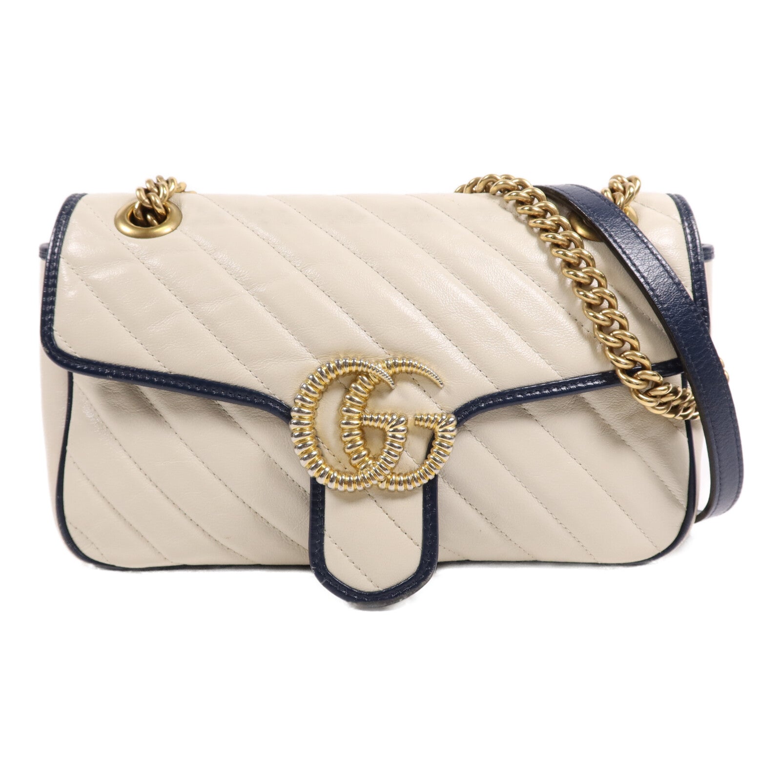 GUCCI 牛皮皮革GG Marmont金扣鏈帶肩背袋