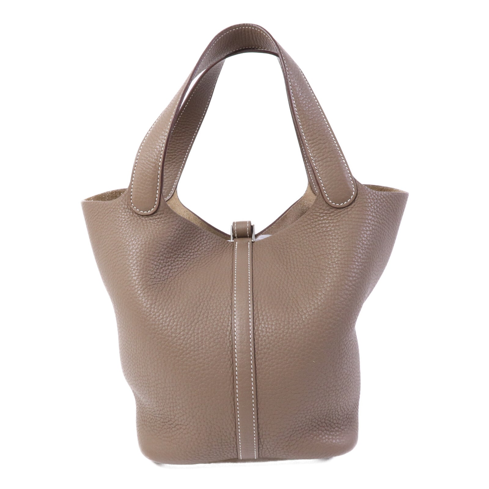 HERMES Clemence皮革Picotin MM銀扣手挽袋Etoupe