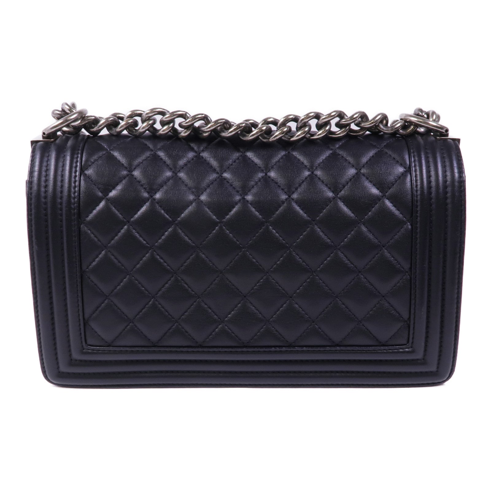 CHANEL 羊皮皮革Boy 25銀扣鏈帶肩背袋