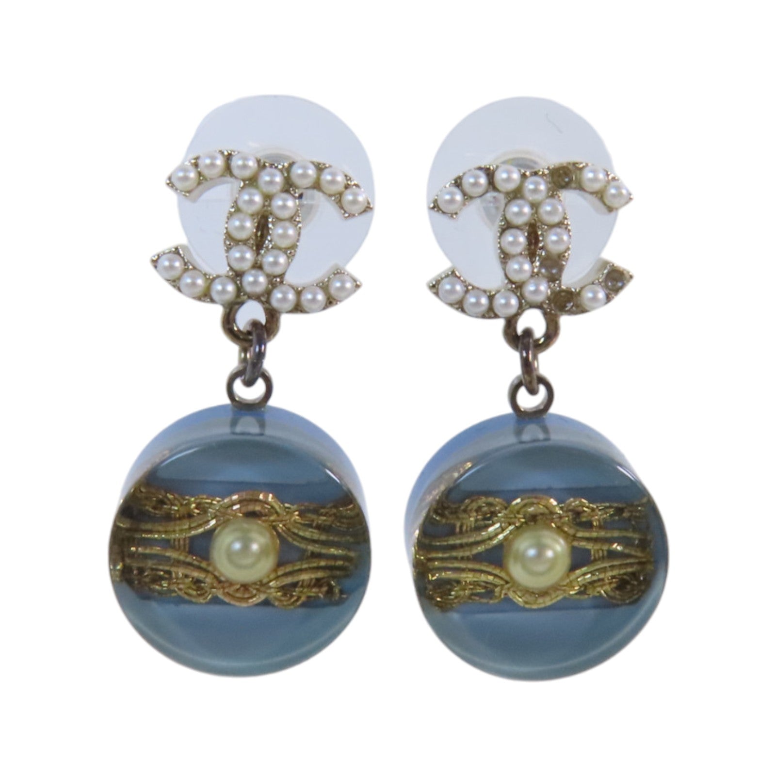 CHANEL 金屬/仿珍珠/PVC Earrings銀扣耳環