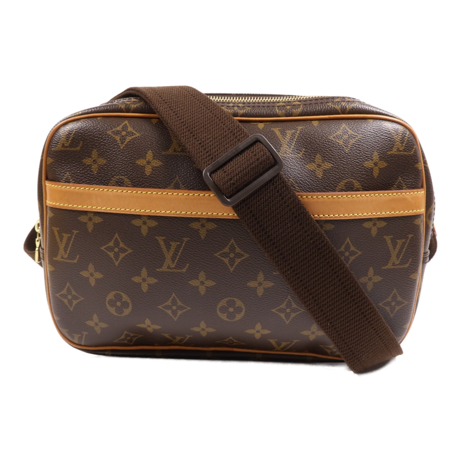 LOUIS VUITTON Monogram Reporter PM金扣肩背袋棕色