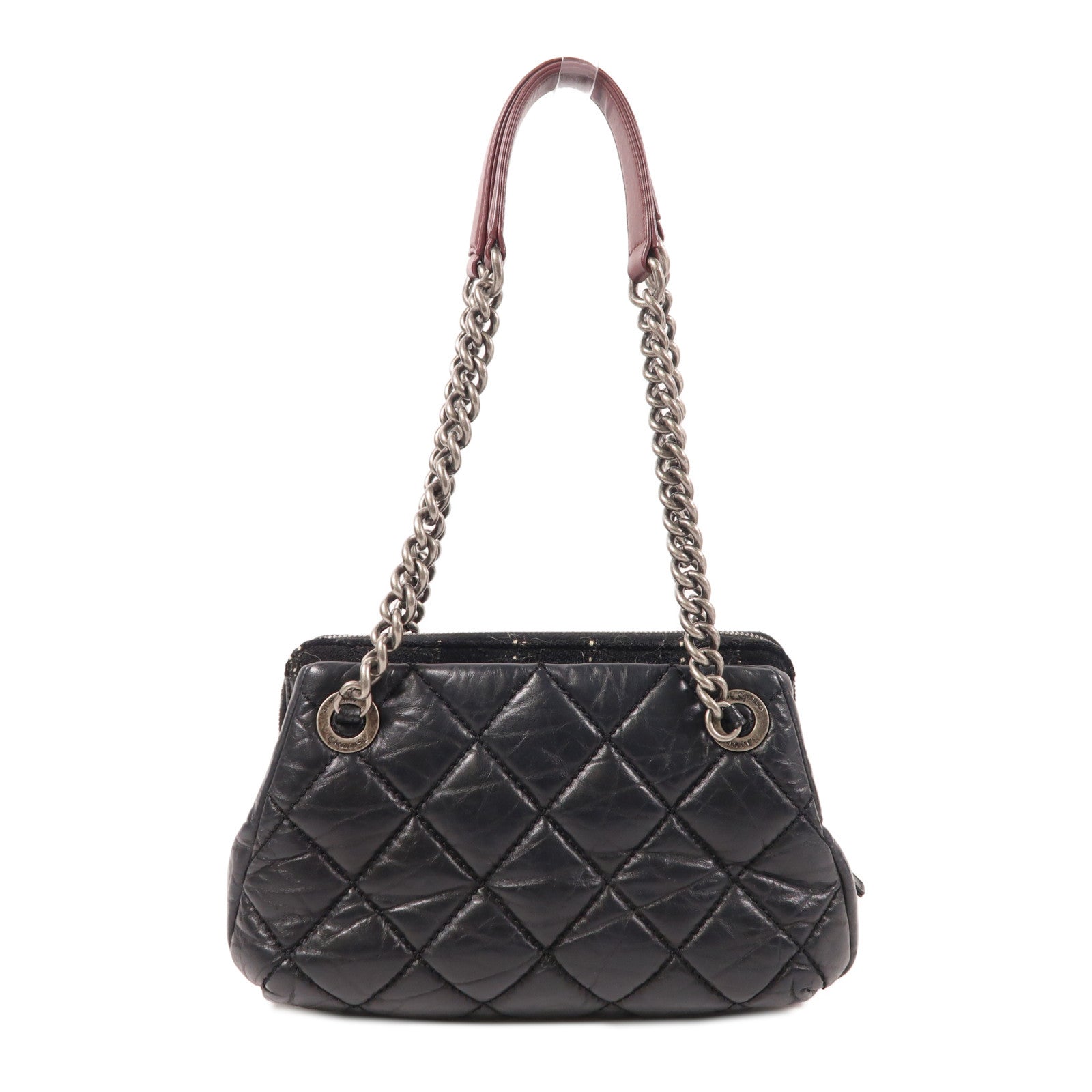 CHANEL Tweed/牛皮皮革Chain Shoulder鏈帶肩背袋