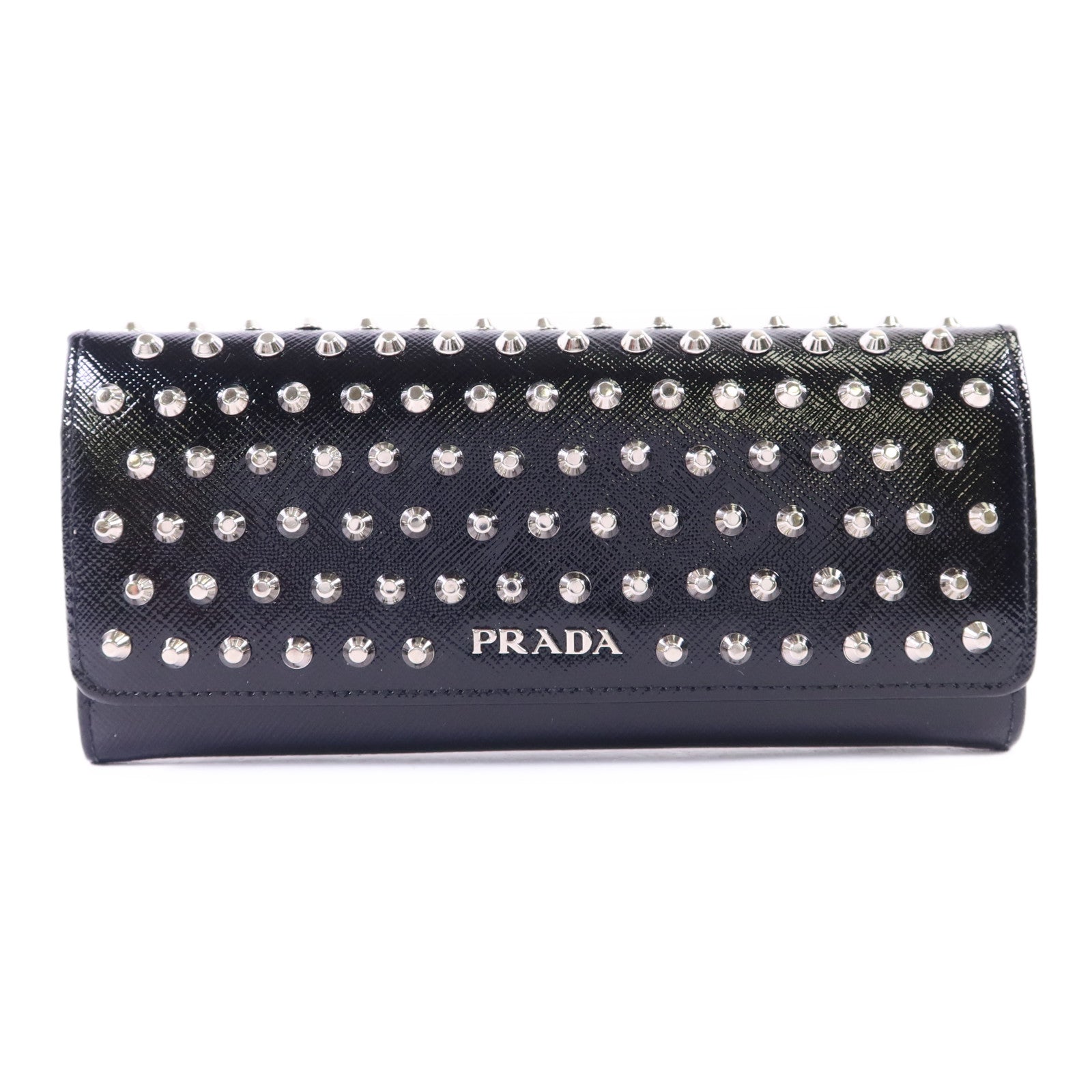 PRADA 漆皮皮革Long Wallet銀扣長錢包