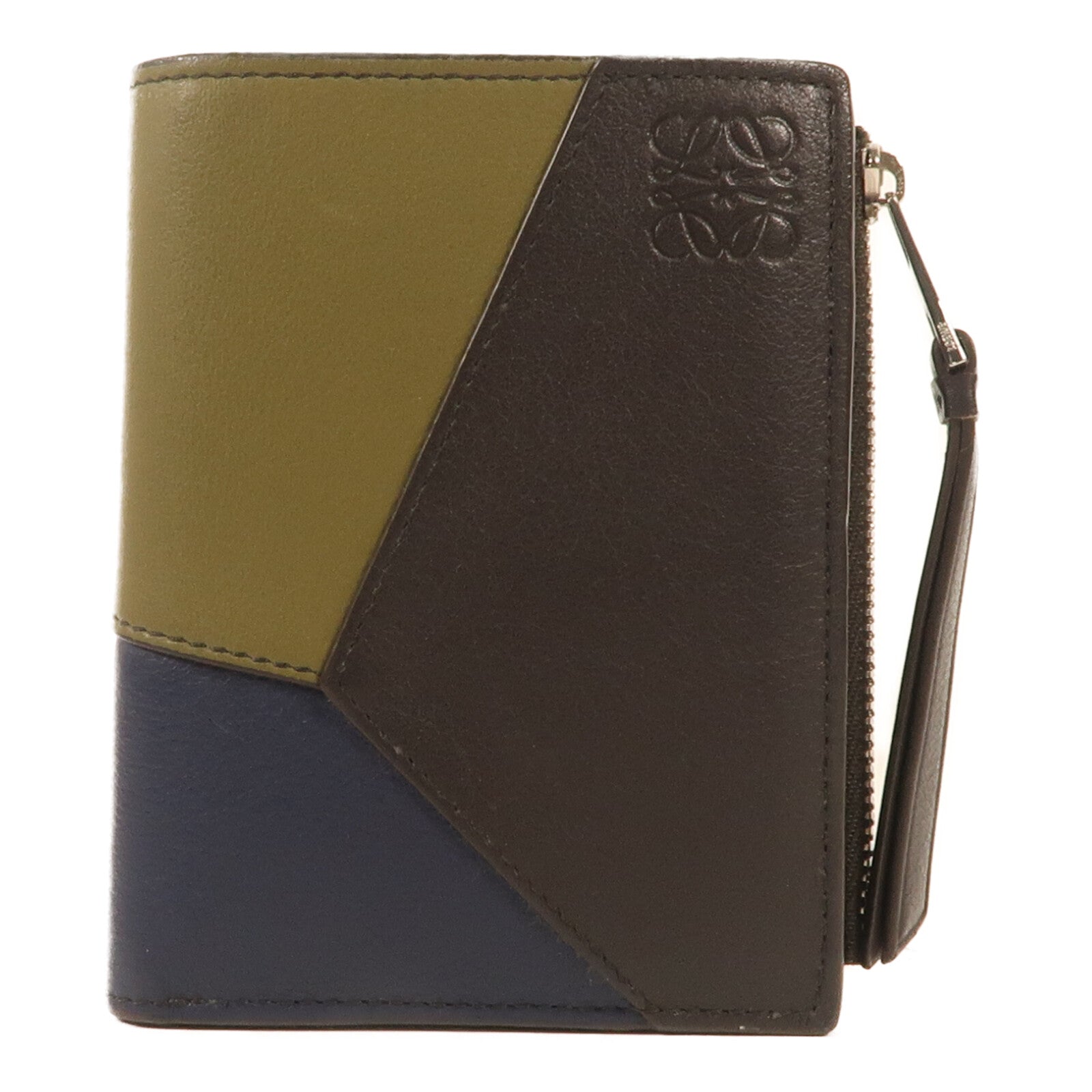 LOEWE 牛皮皮革Puzzle Slim Compact銀扣錢包