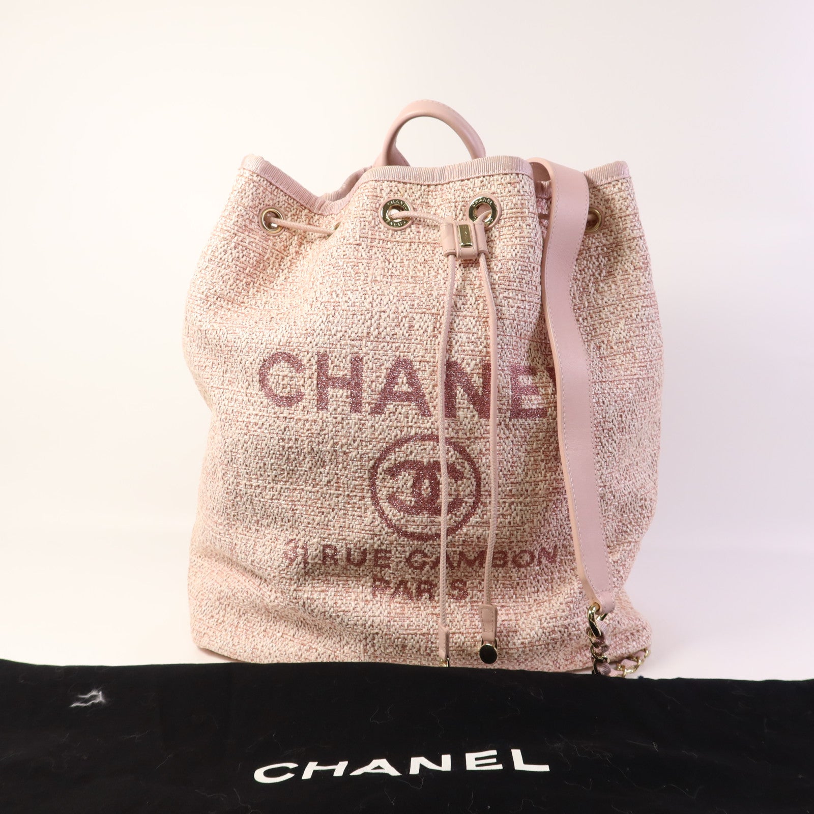 CHANEL 帆布Deauville Backpack金扣背包