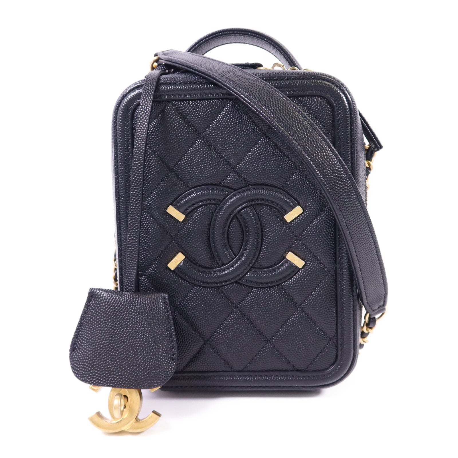 CHANEL 牛皮皮革Vanity Case金扣手挽肩背兩用袋