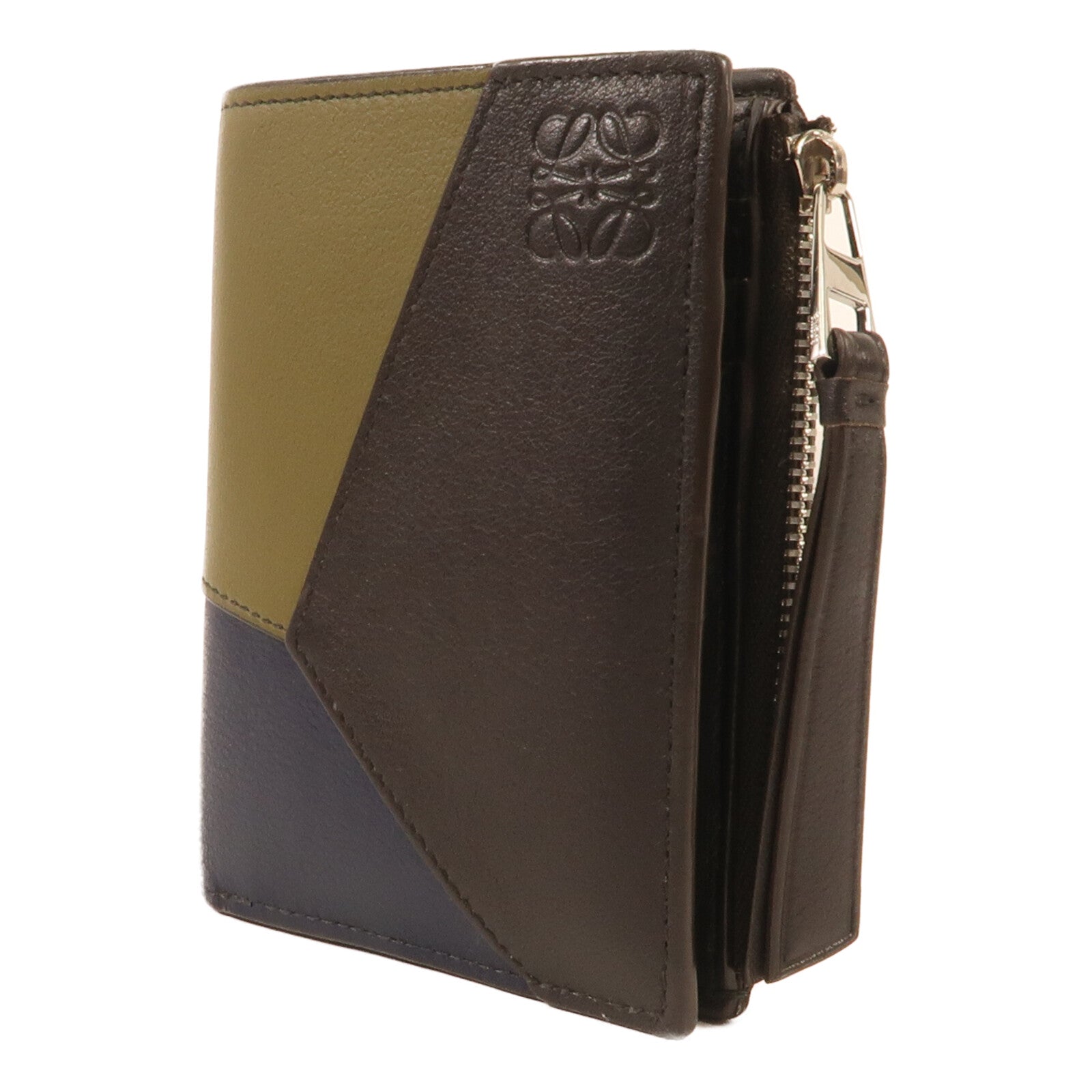 LOEWE 牛皮皮革Puzzle Slim Compact銀扣錢包