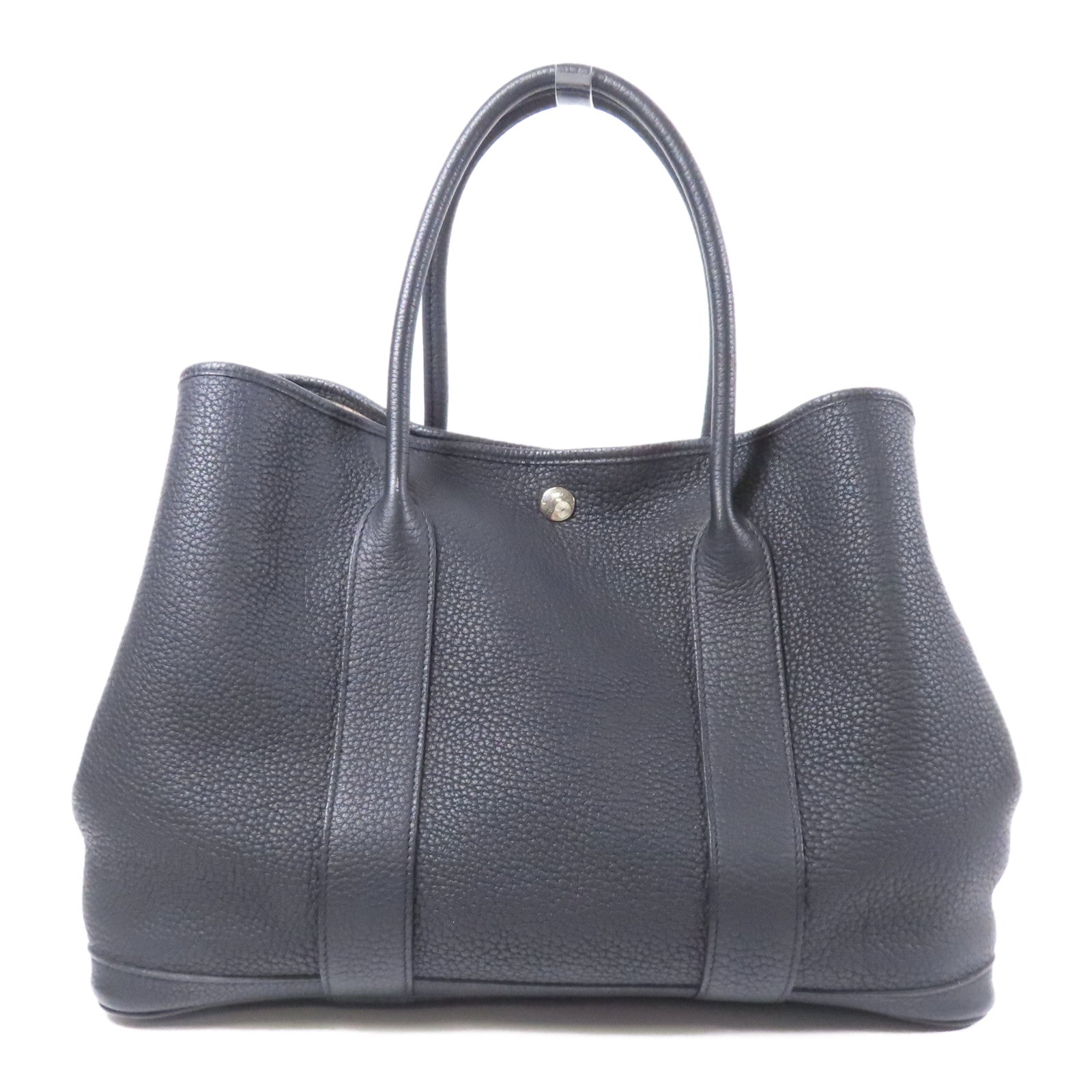 HERMES Negonda皮革Garden Party PM銀扣手挽袋Noir