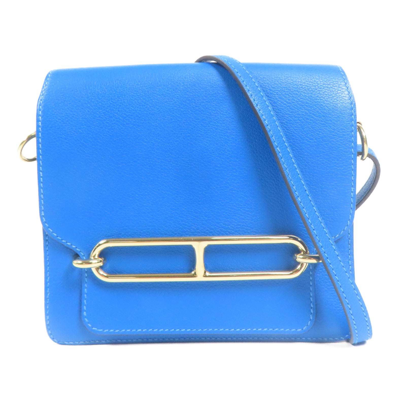 HERMES Evercolor皮革Mini Roulis金扣肩背袋Blue Hydra