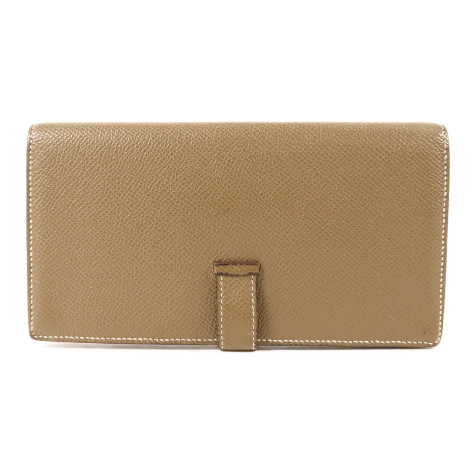 HERMES 【激減優惠】Epsom皮革Bearn Soufflet Wallet金扣長錢包Etoupe