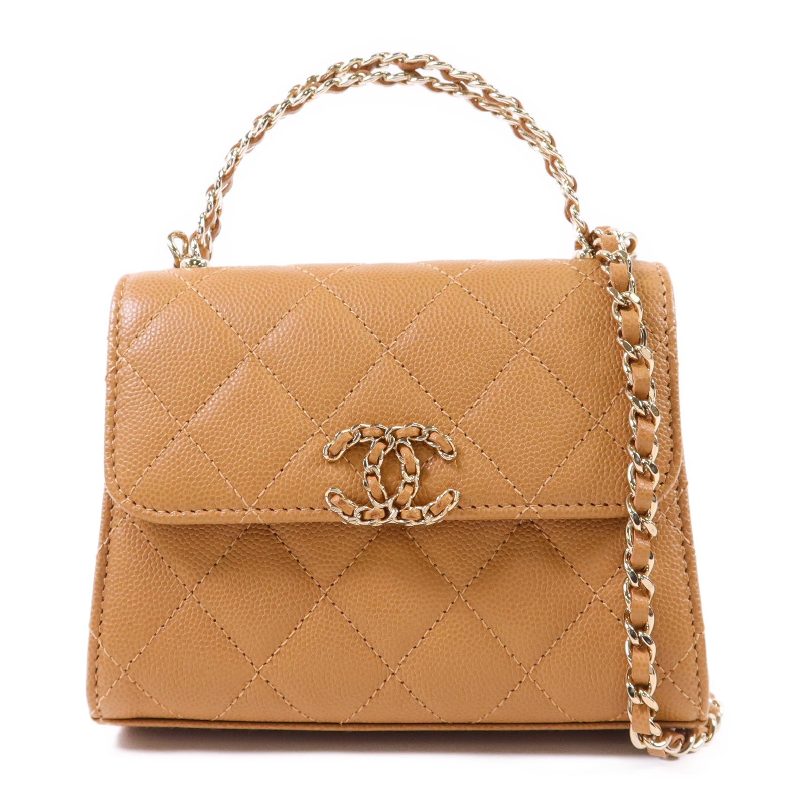 CHANEL 牛皮皮革Mini Top Handle Flap Bag金扣手挽肩背兩用袋