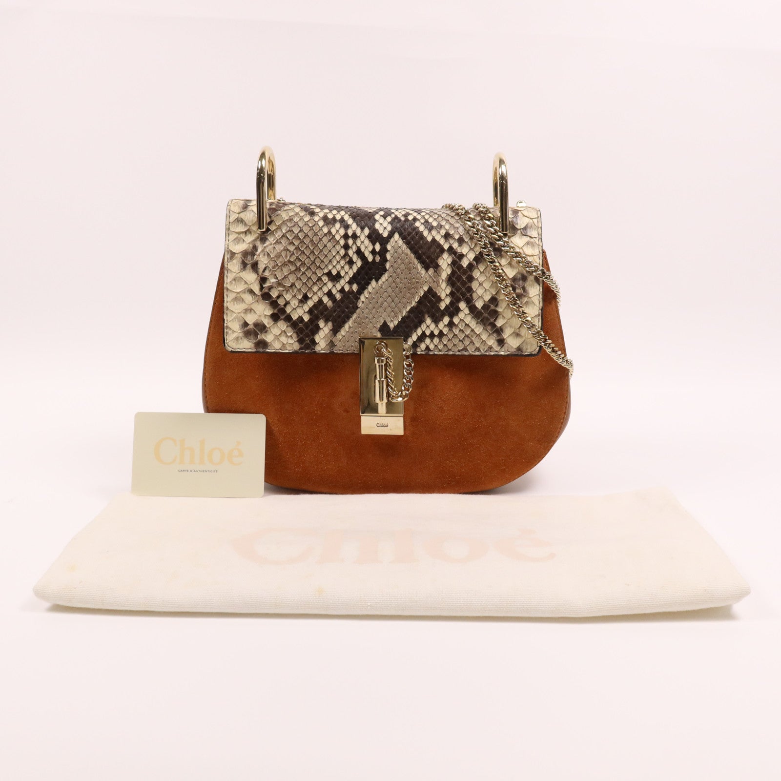 Chloe 牛皮/蛇皮皮革Drew Bag金扣鏈帶肩背袋