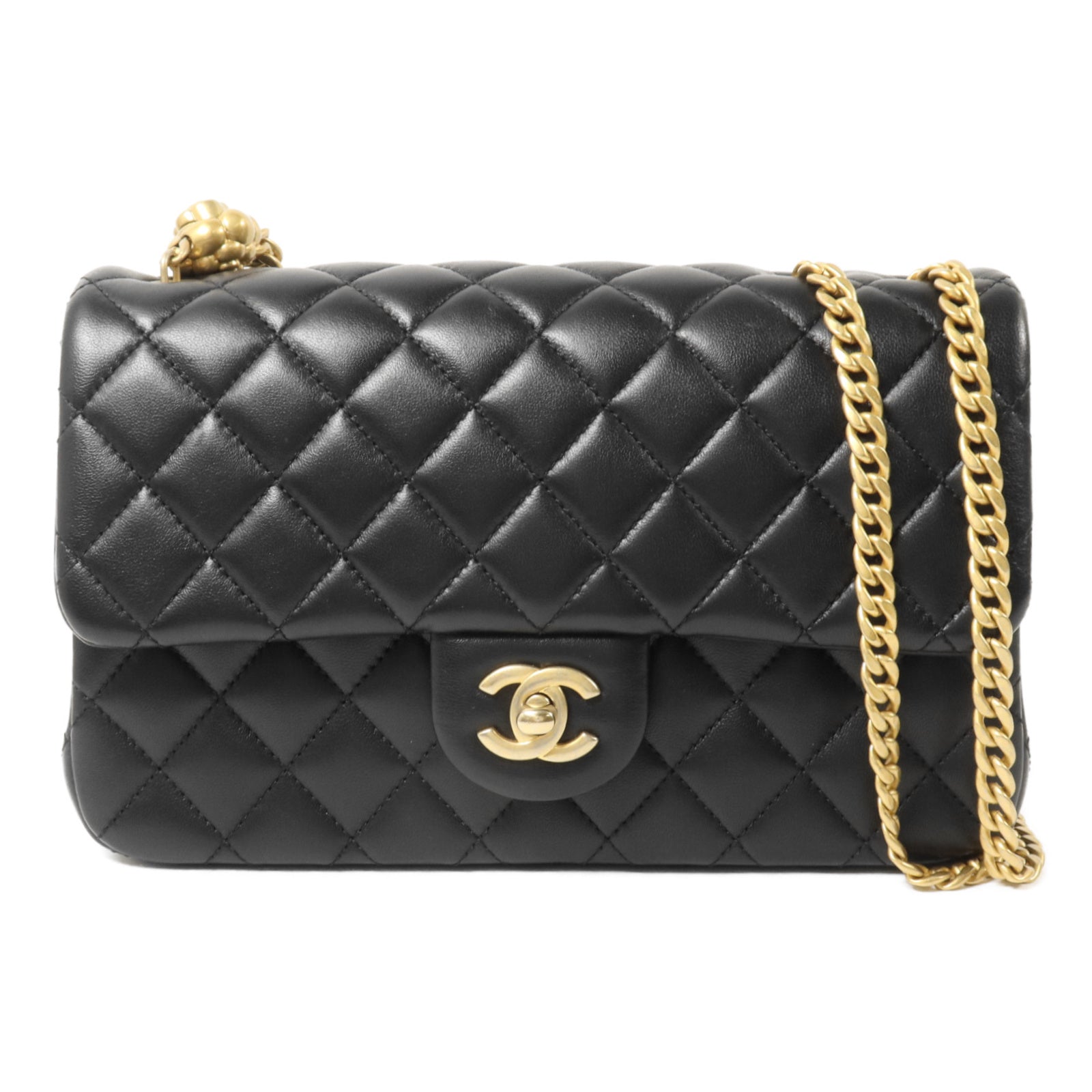 CHANEL 羊皮皮革Camellia Chain鏈帶肩背袋