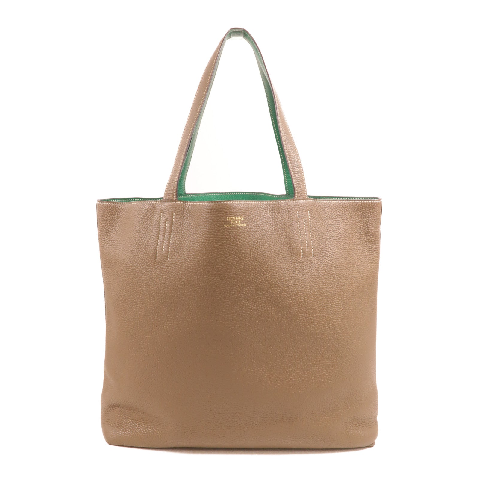 HERMES Clemence皮革Double Sens 35肩背袋Etoupe/Malachite