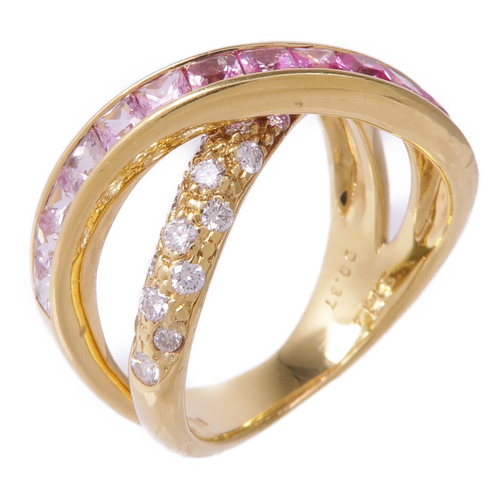 JEWELRY 18K黃金Pink Sapphire Diamond Ring粉紅藍寶石/鑽石戒指US#6