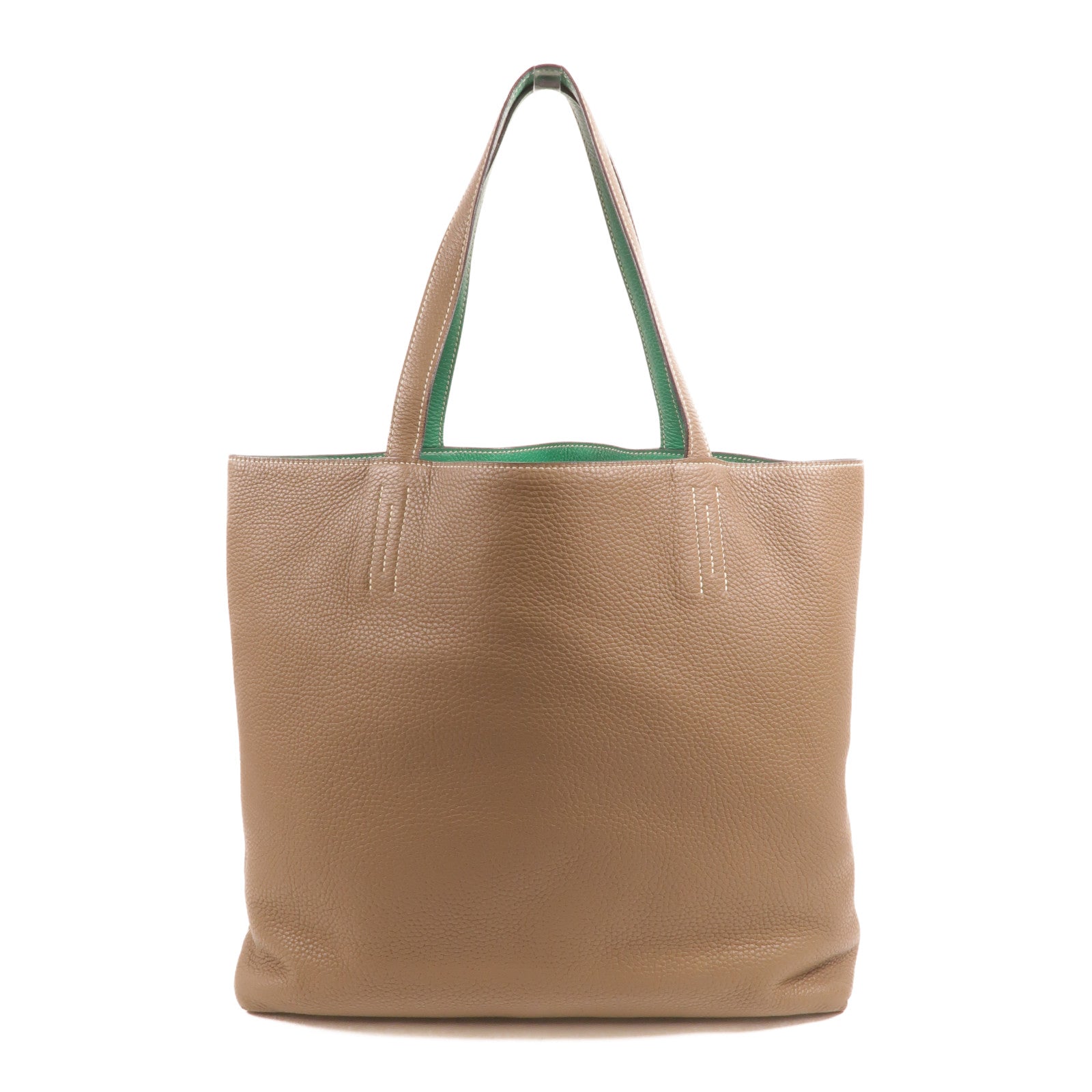 HERMES Clemence皮革Double Sens 35肩背袋Etoupe/Malachite