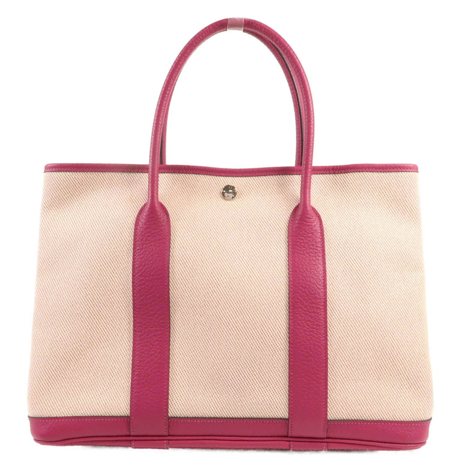 HERMES 帆布Garden Party PM銀扣手挽袋Rose Pauve