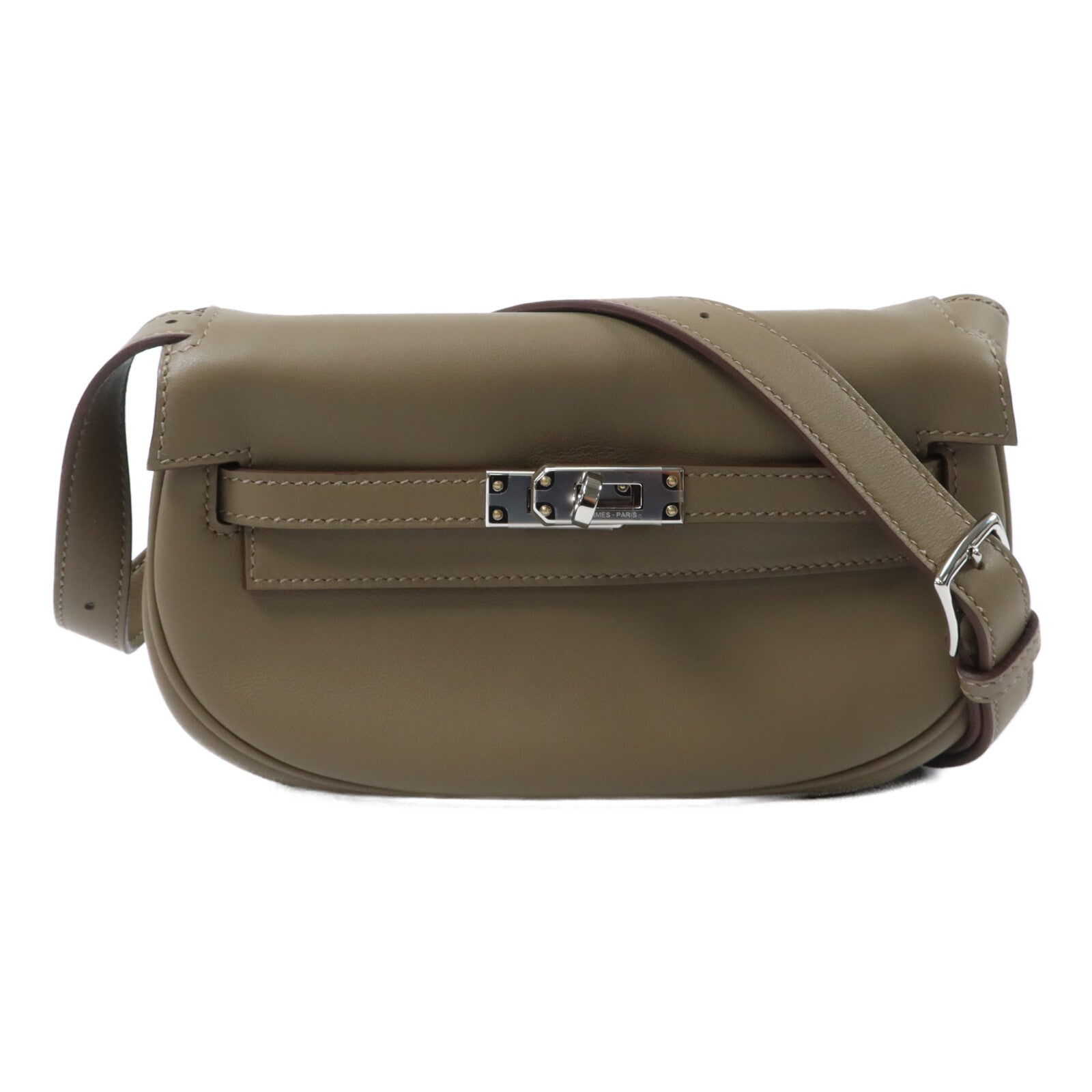 HERMES Swift皮革Kelly Moove銀扣肩背袋Etoupe