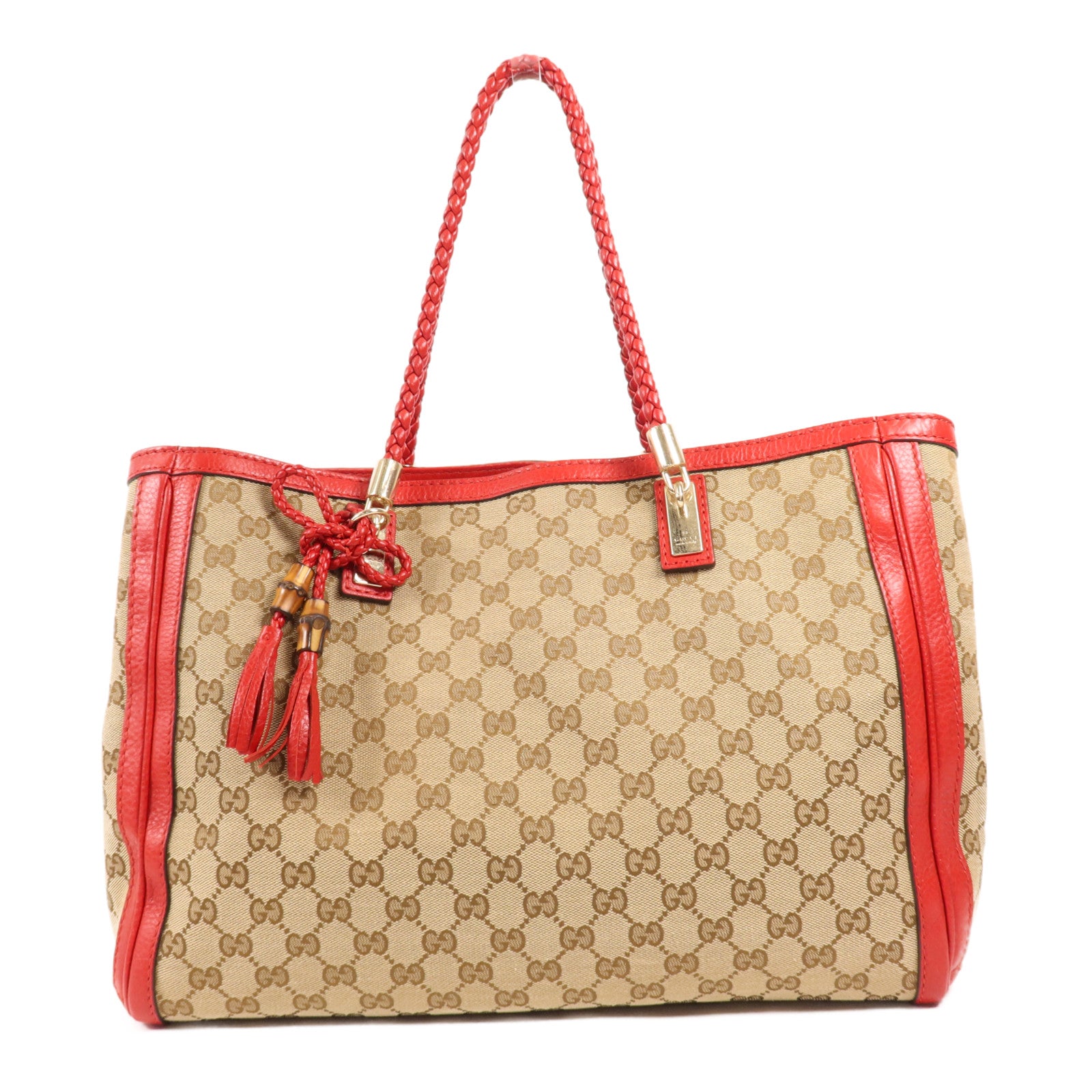 GUCCI 帆布/皮革Bella Bamboo Tassel金扣肩背袋