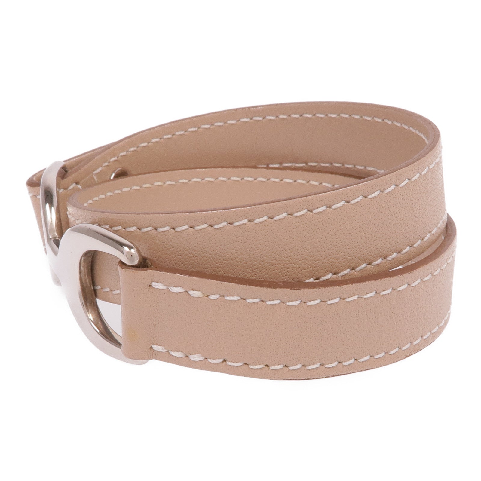 HERMES Swift皮革Baby Pavane Double Tour Bracelet銀扣手帶Etoupe