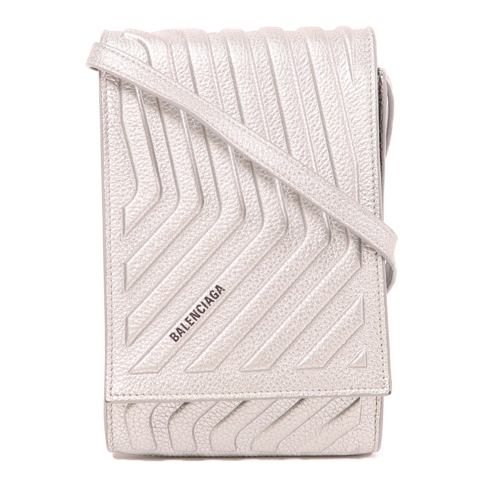 BALENCIAGA 皮革Car Phone Holder Bag銀扣肩背袋