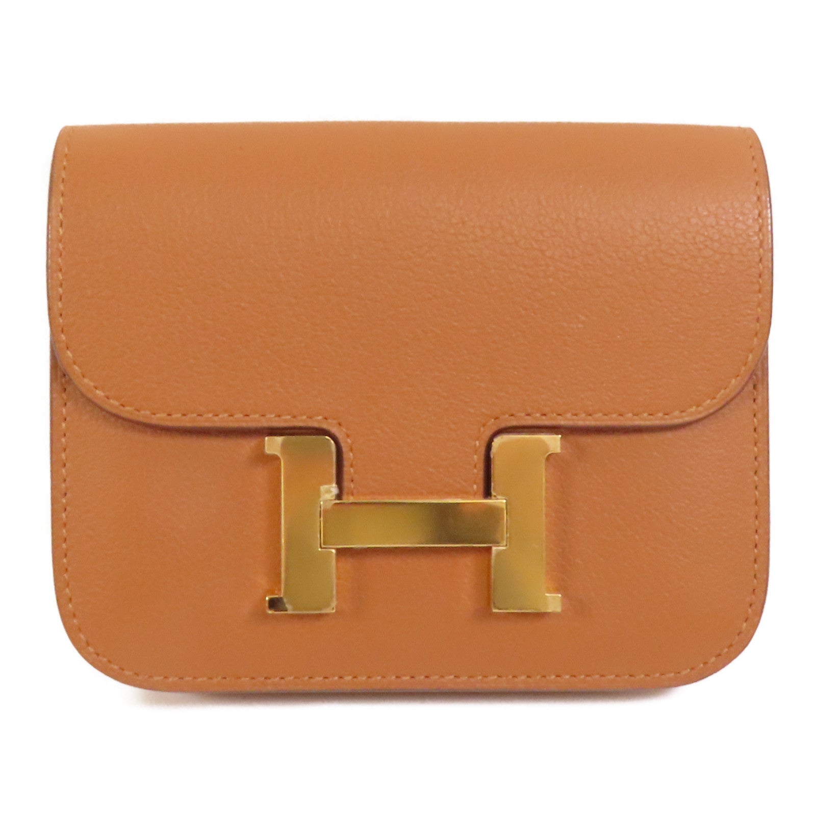 HERMES Evercolor皮革Constance Slim Bicolor金扣錢包Gold