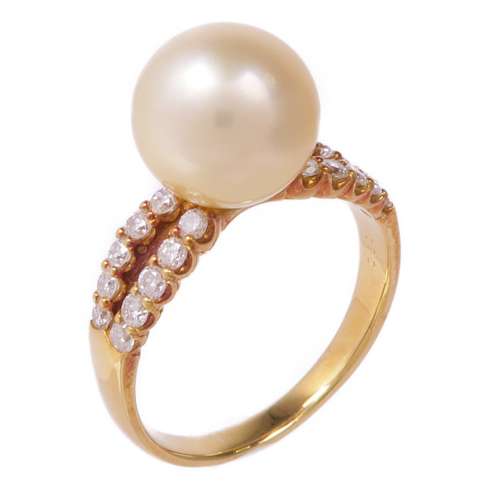JEWELRY 18K黃金Pearl Diamond Ring珍珠/鑽石戒指US#8