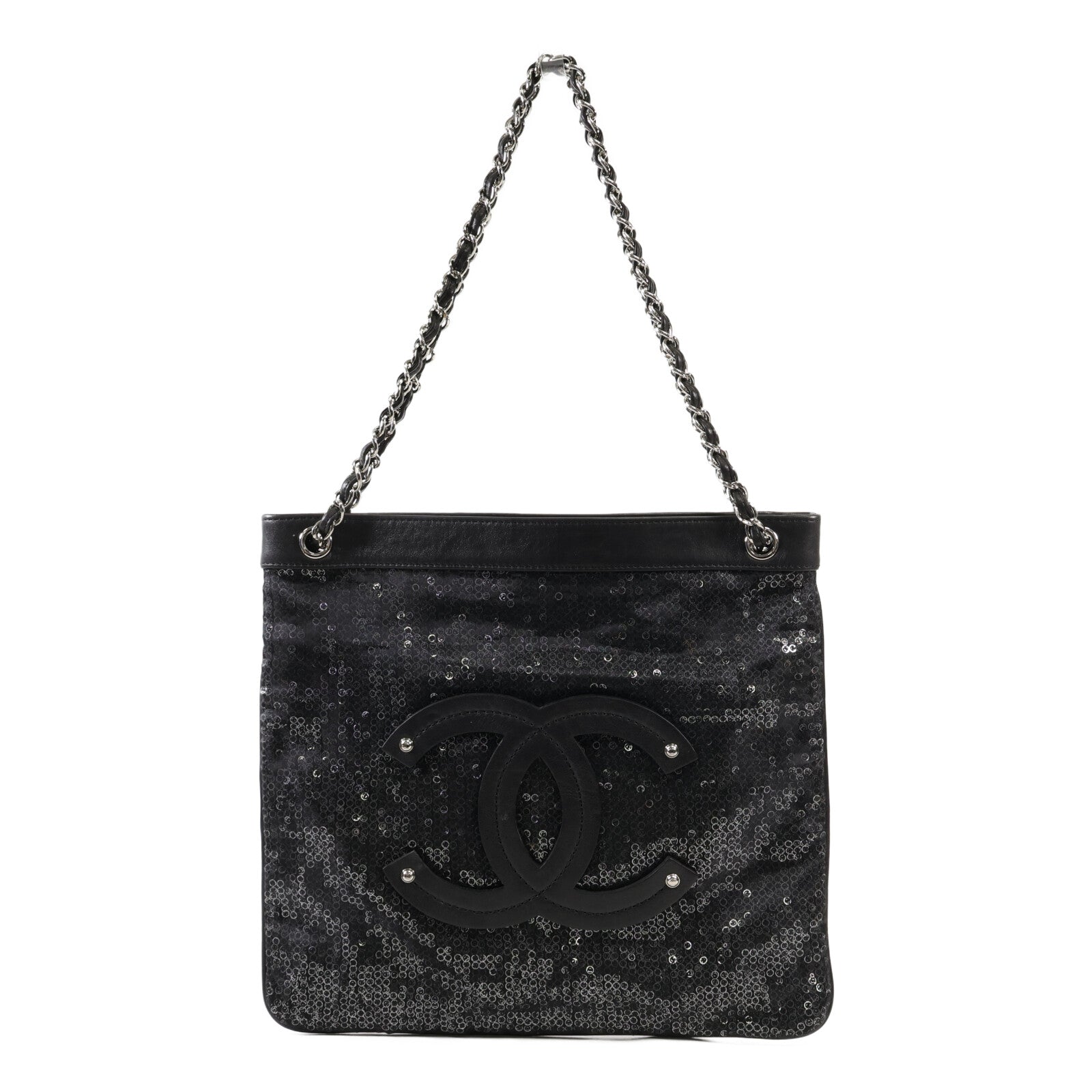 CHANEL 羊皮皮革/珠片Shoulder Bag銀扣肩背袋