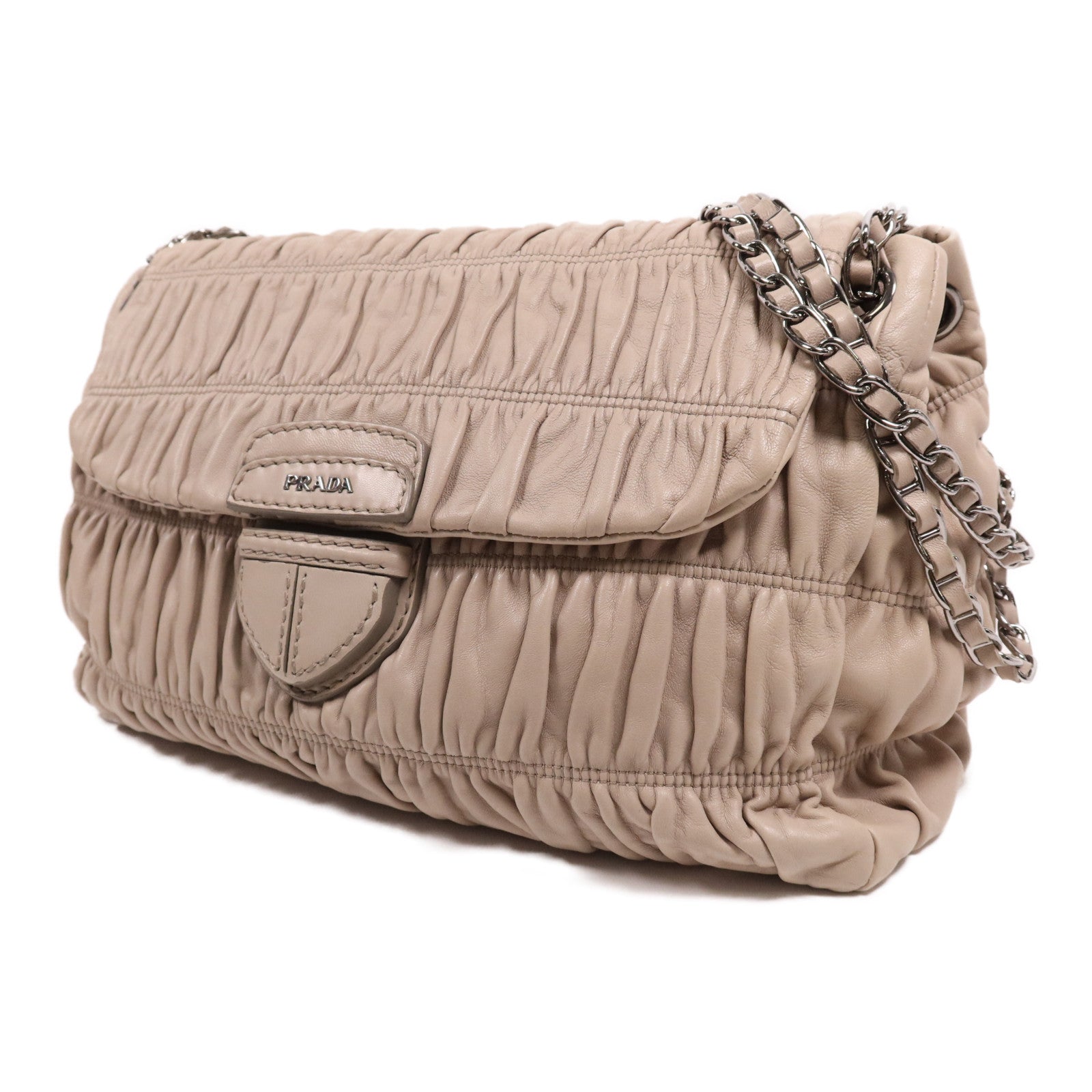 PRADA 牛皮皮革Shoulder Bag銀扣鏈帶肩背袋