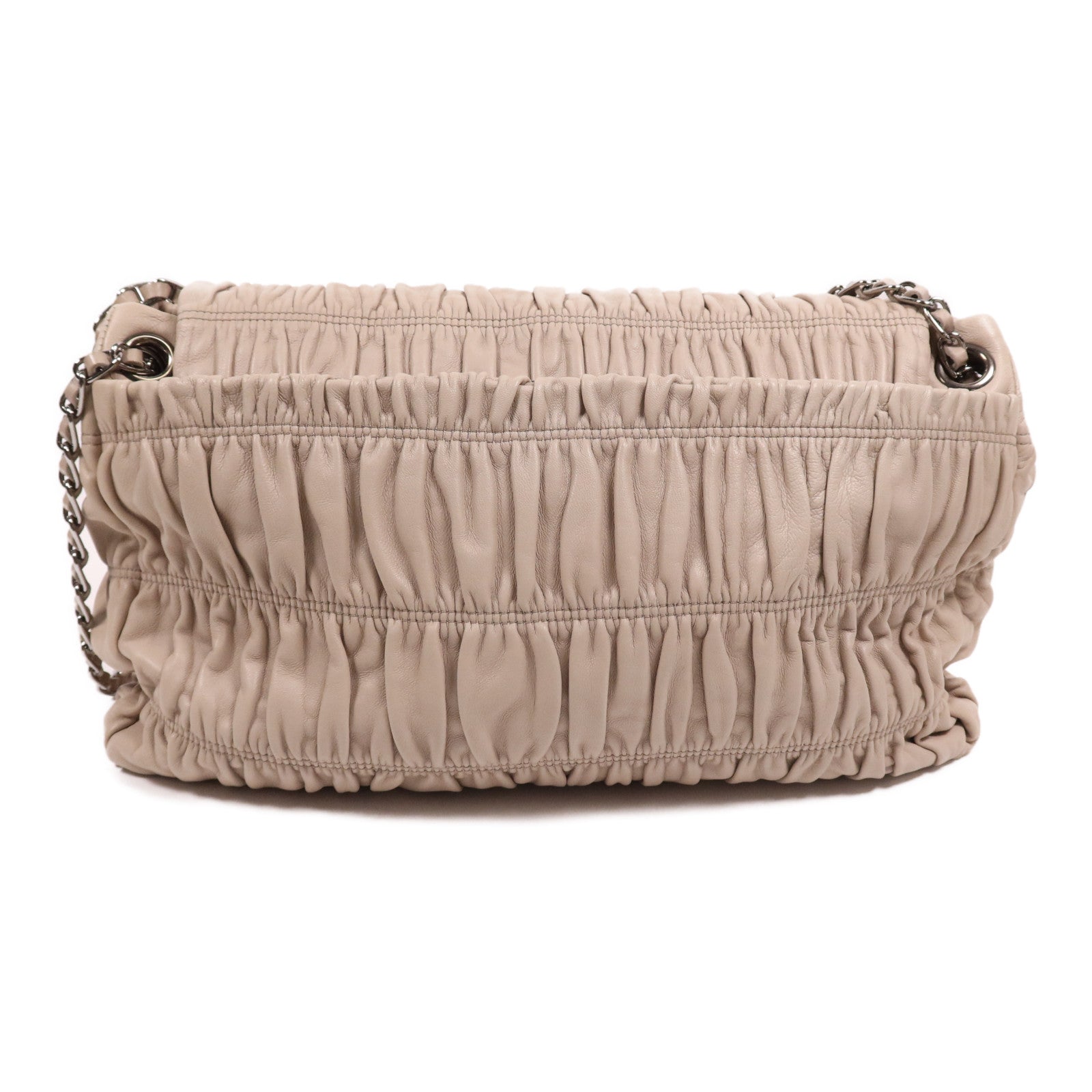 PRADA 牛皮皮革Shoulder Bag銀扣鏈帶肩背袋