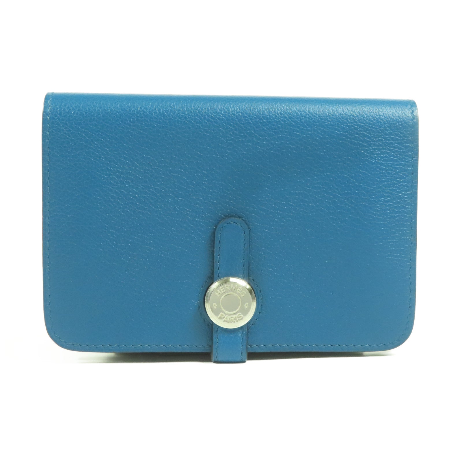 HERMES Evercolor皮革Dogon Compact銀扣錢包Bleu De Galice