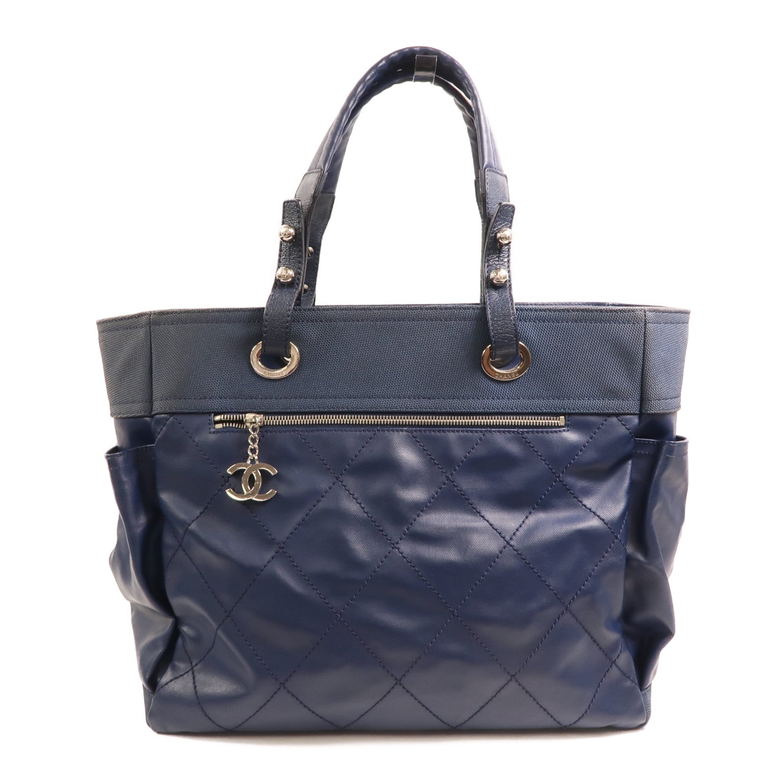 CHANEL 塗層帆布Paris Biarritz Tote銀扣手挽袋