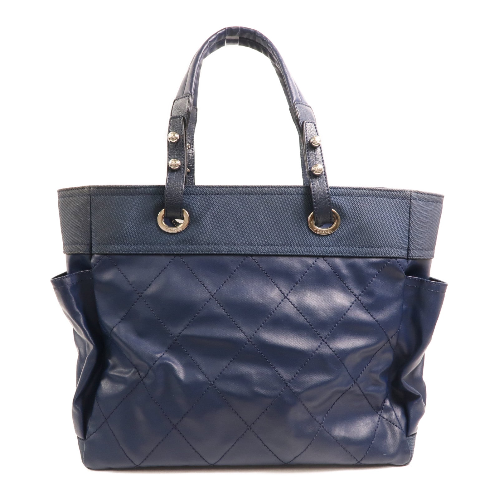 CHANEL 塗層帆布Paris Biarritz Tote銀扣手挽袋