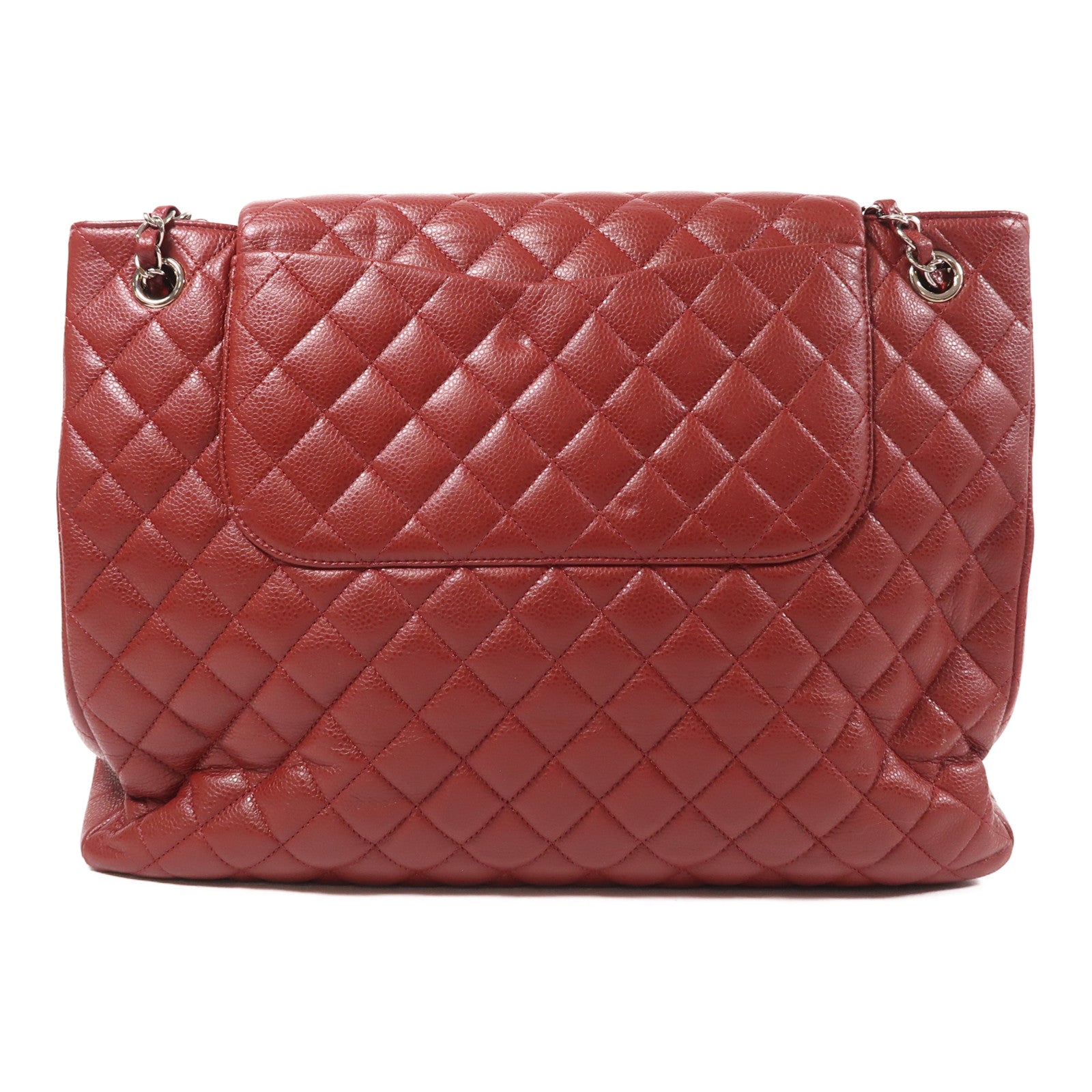 CHANEL 牛皮皮革Chain Shoulder Tote銀扣鏈帶肩背袋/手挽袋