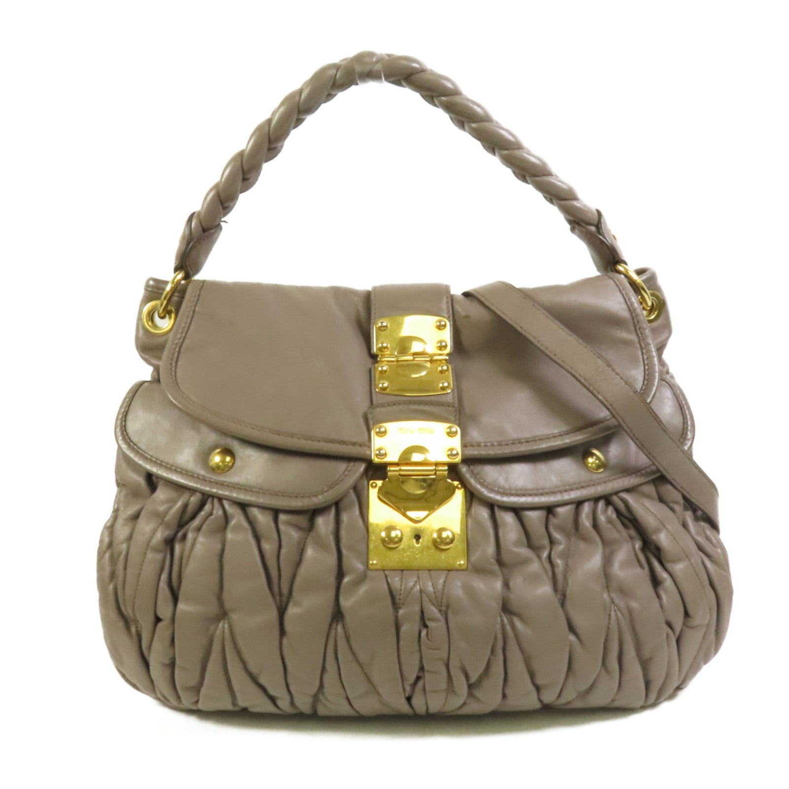 Miu Miu 羊皮皮革Shoulder Bag金扣手挽肩背兩用袋