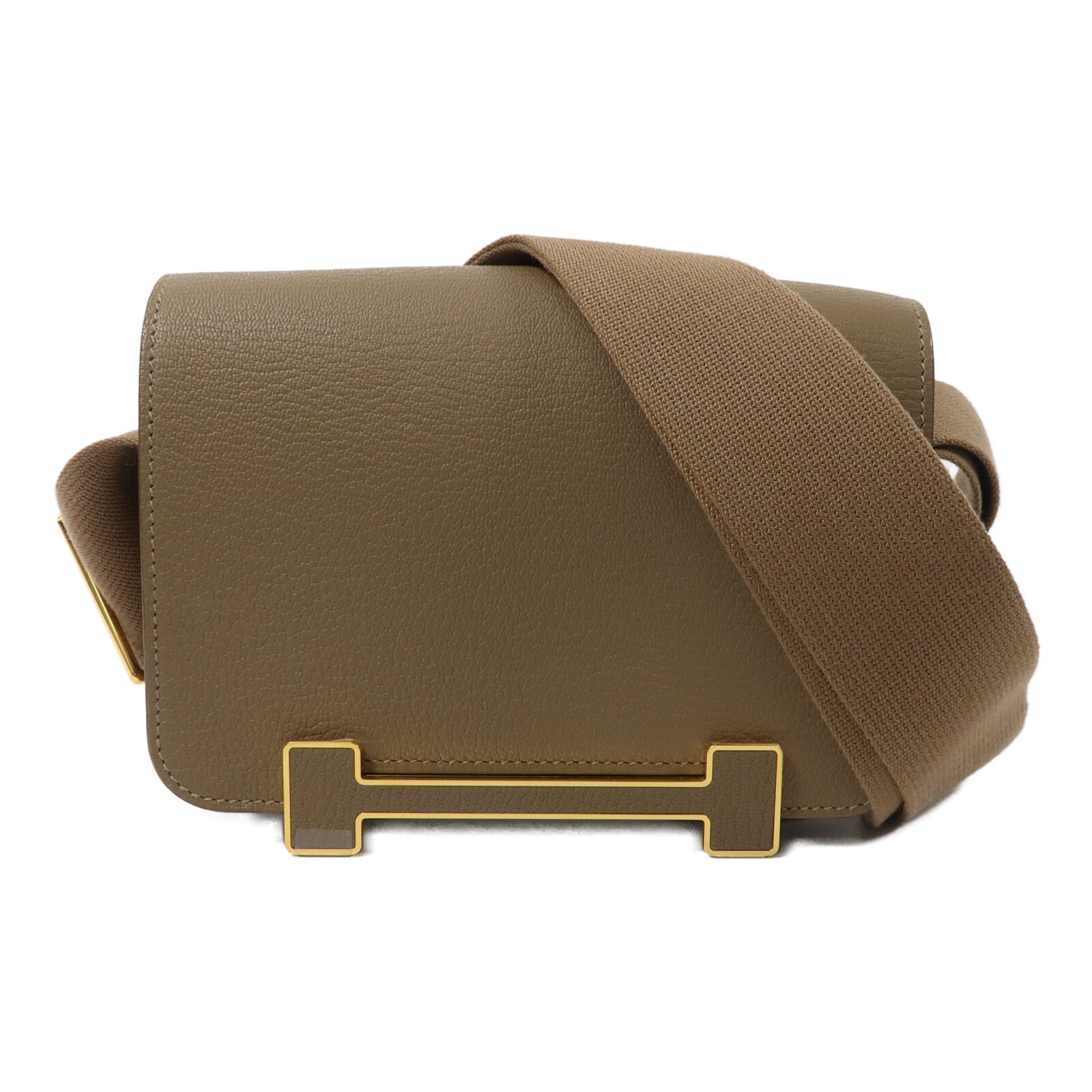 HERMES Chevre皮革Geta肩背袋Etoupe