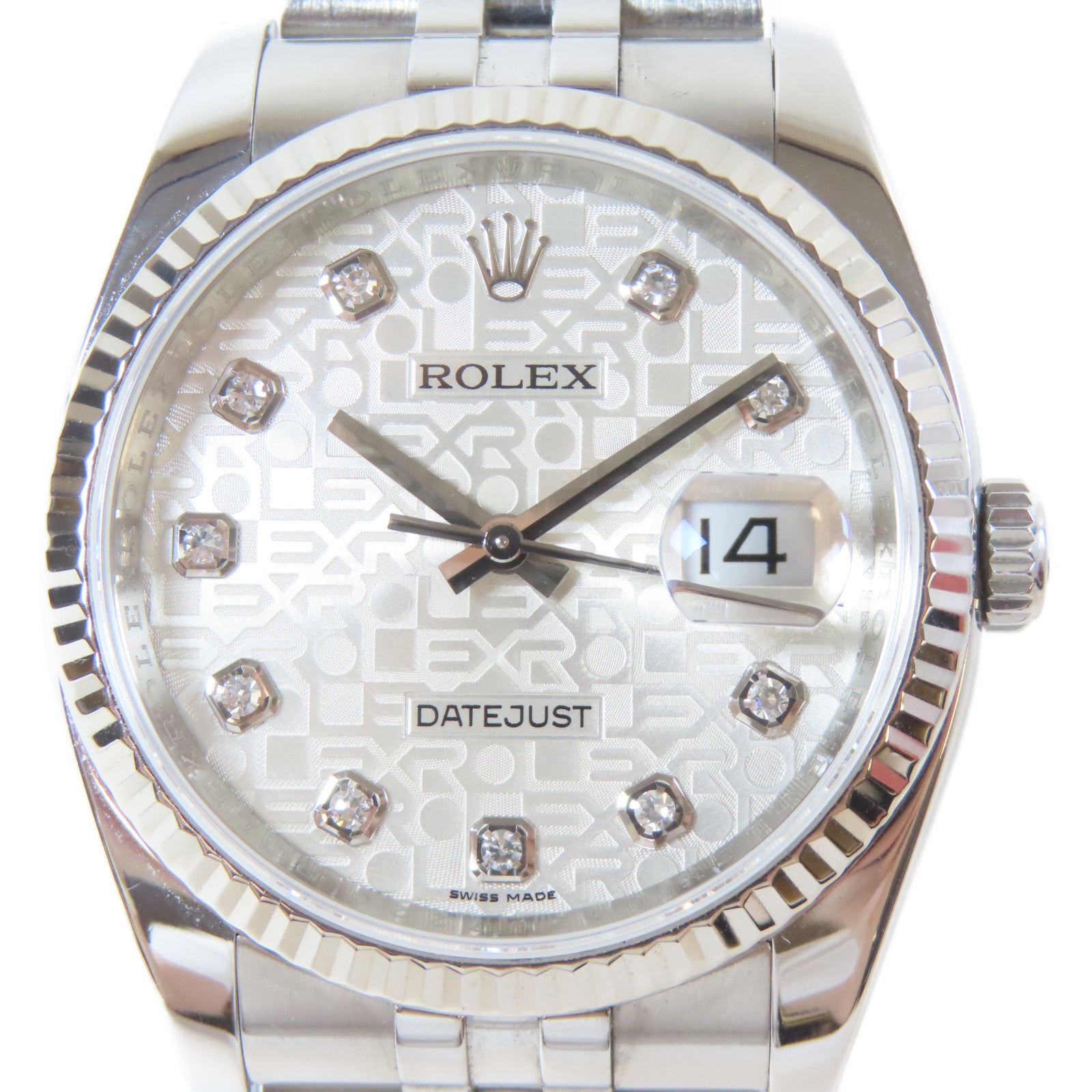 ROLEX Datejust 18K白金/不鏽鋼/鑽石手錶自動機芯銀色
