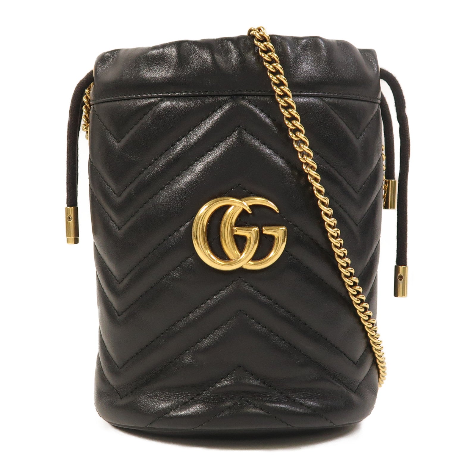 GUCCI 【激減優惠】牛皮皮革GG Marmont Mini Bucket金扣鏈帶肩背袋