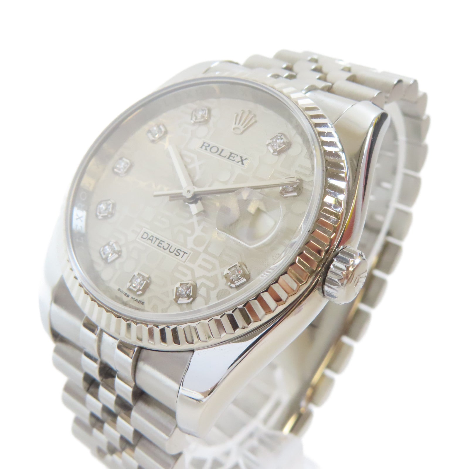 ROLEX Datejust 18K白金/不鏽鋼/鑽石手錶自動機芯銀色