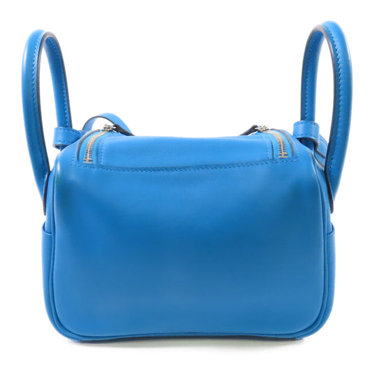 HERMES【激減優惠】 Swift皮革Mini Lindy銀扣手挽肩背兩用袋Bleu frida