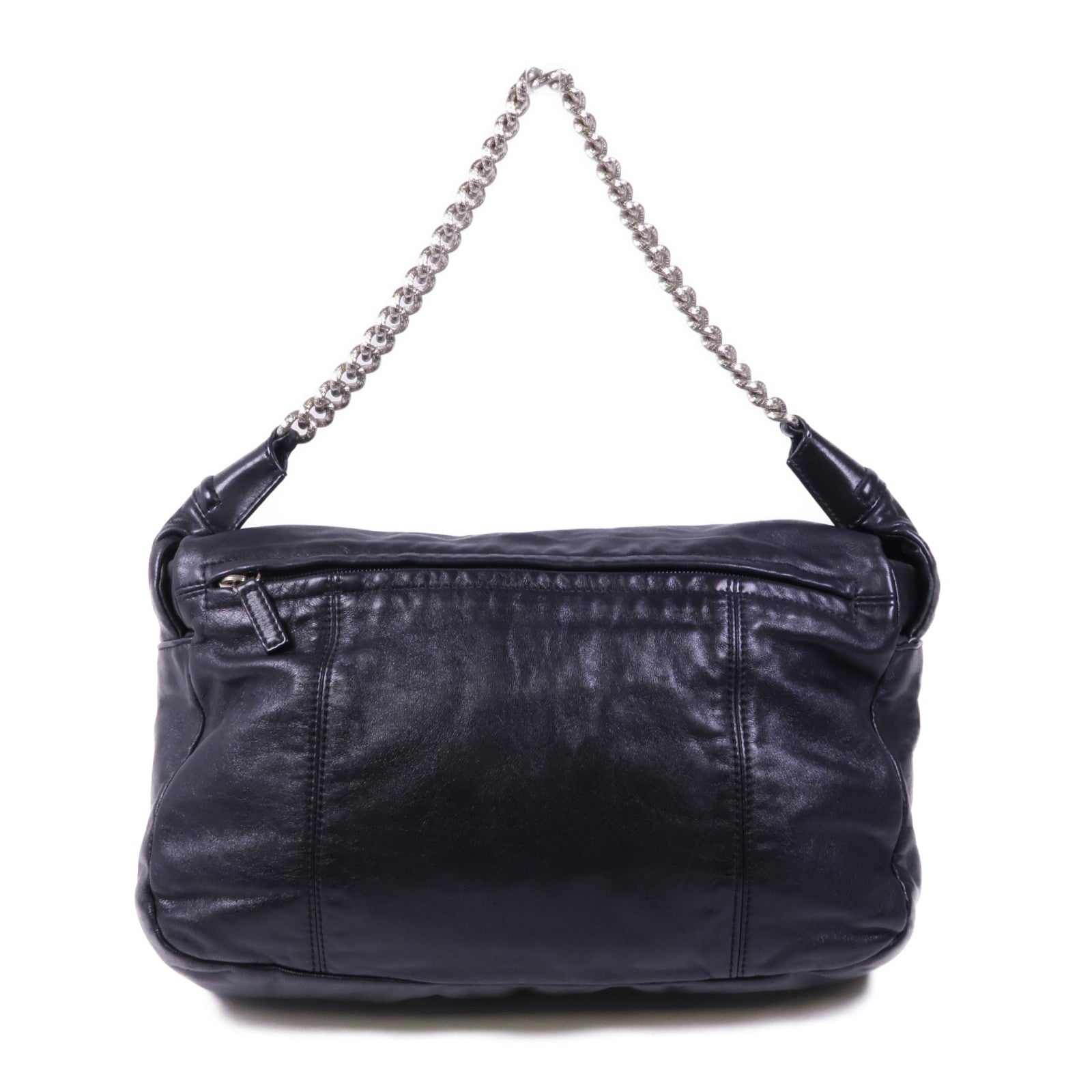 CHANEL 牛皮皮革Chain Shoulder銀扣鏈帶肩背袋