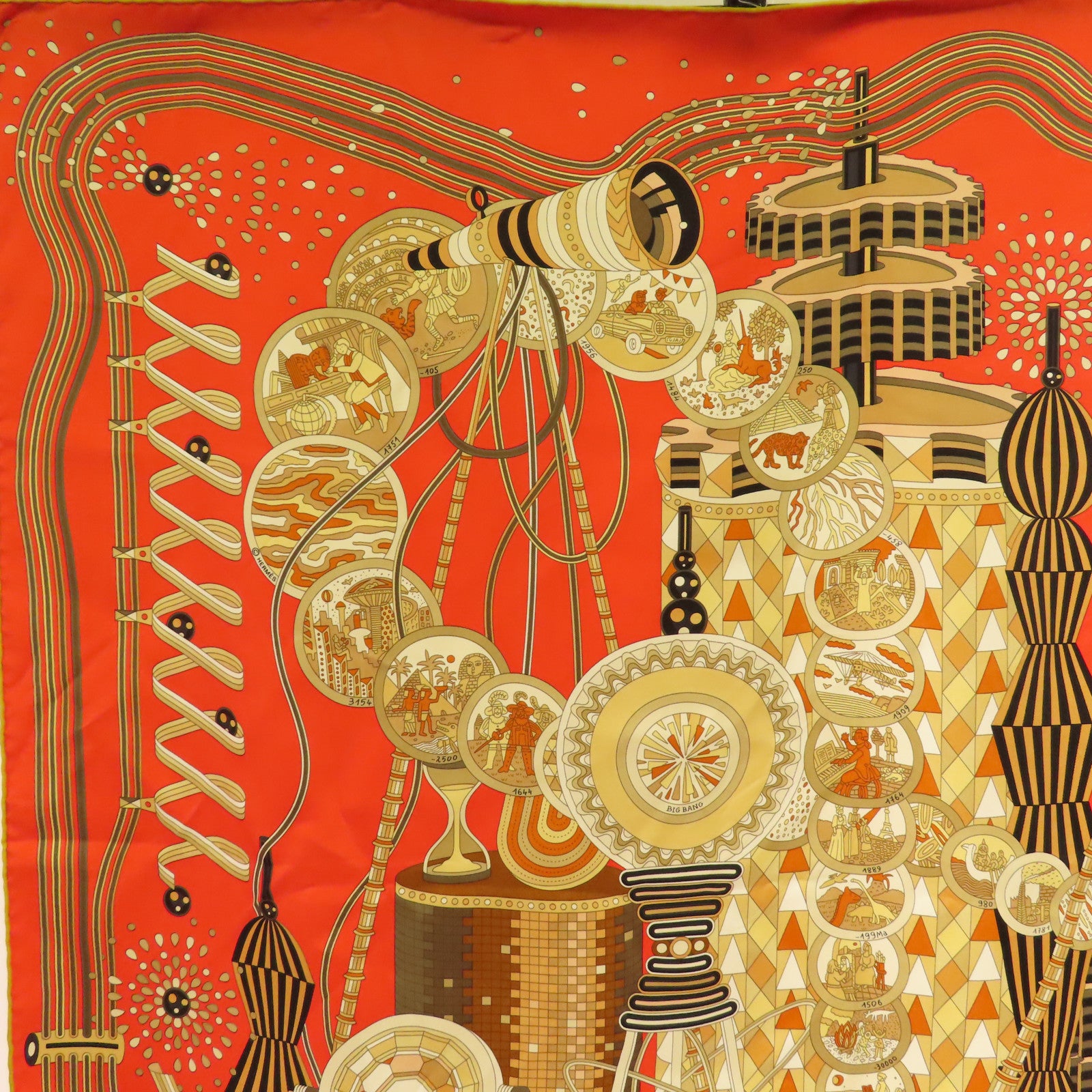 HERMES Scarf 90x90cm Scarf Silk Red/Multicolor