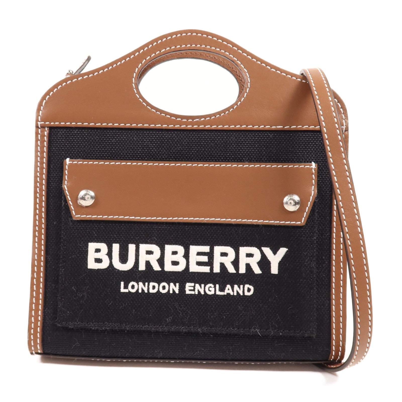 BURBERRY 帆布Shoulder Bag銀扣手挽肩背兩用袋