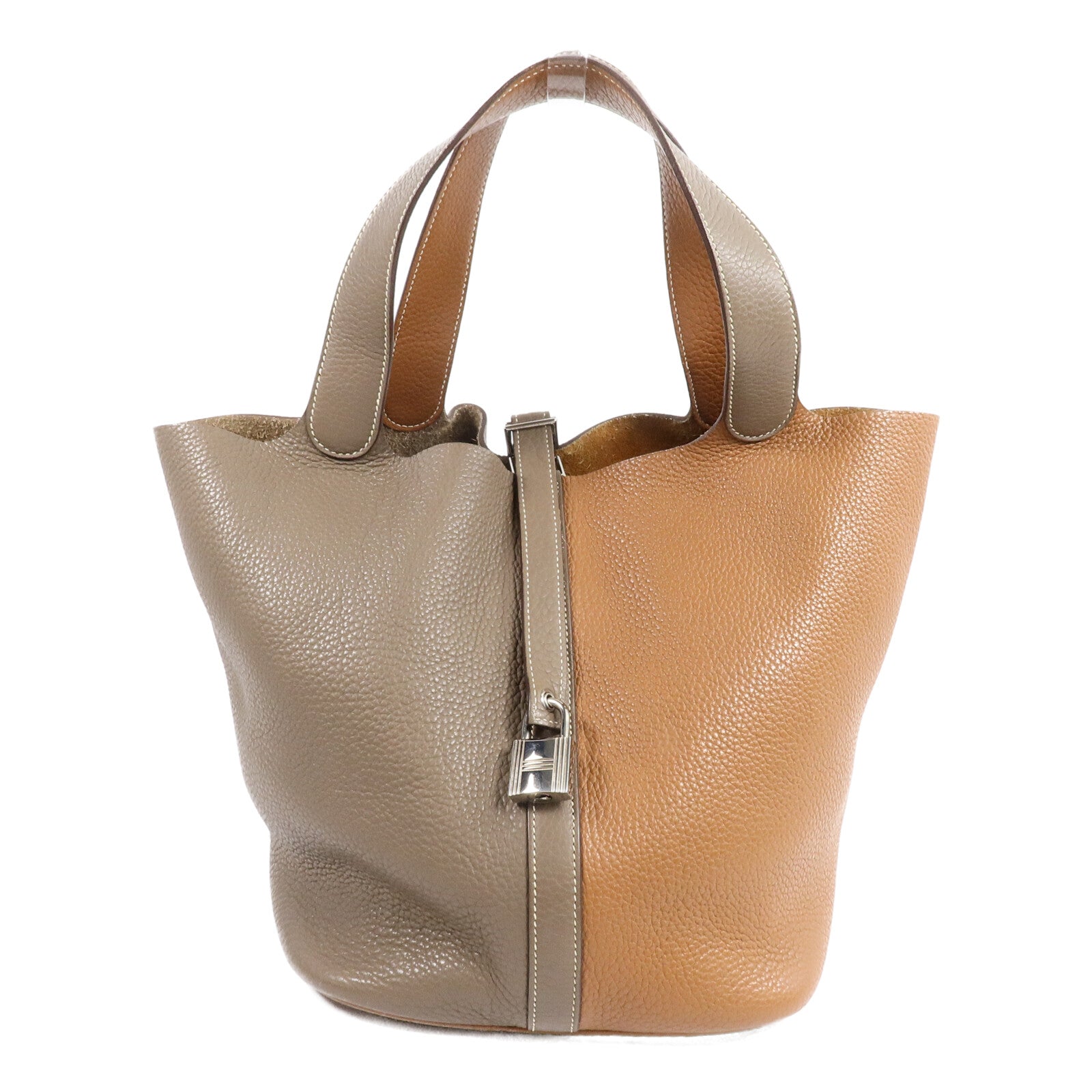 HERMES Clemence皮革Picotin GM手挽袋Étoupe/Gold